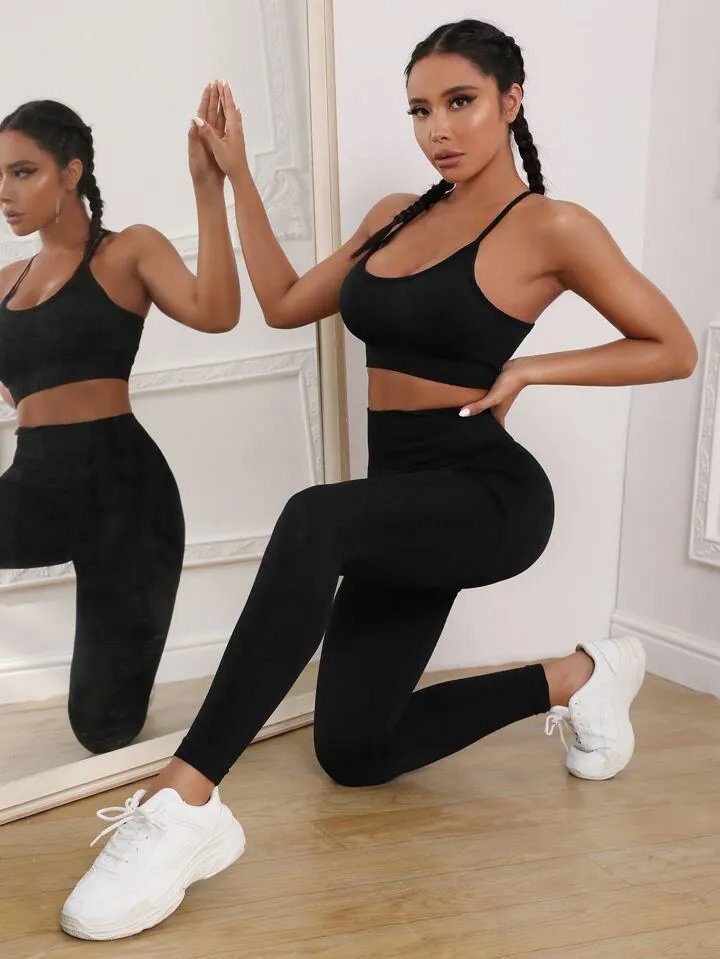 2 Pieces Suit Women's Yoga Clothing Top Outdoor Sports High Waist Hip Lift Trousers