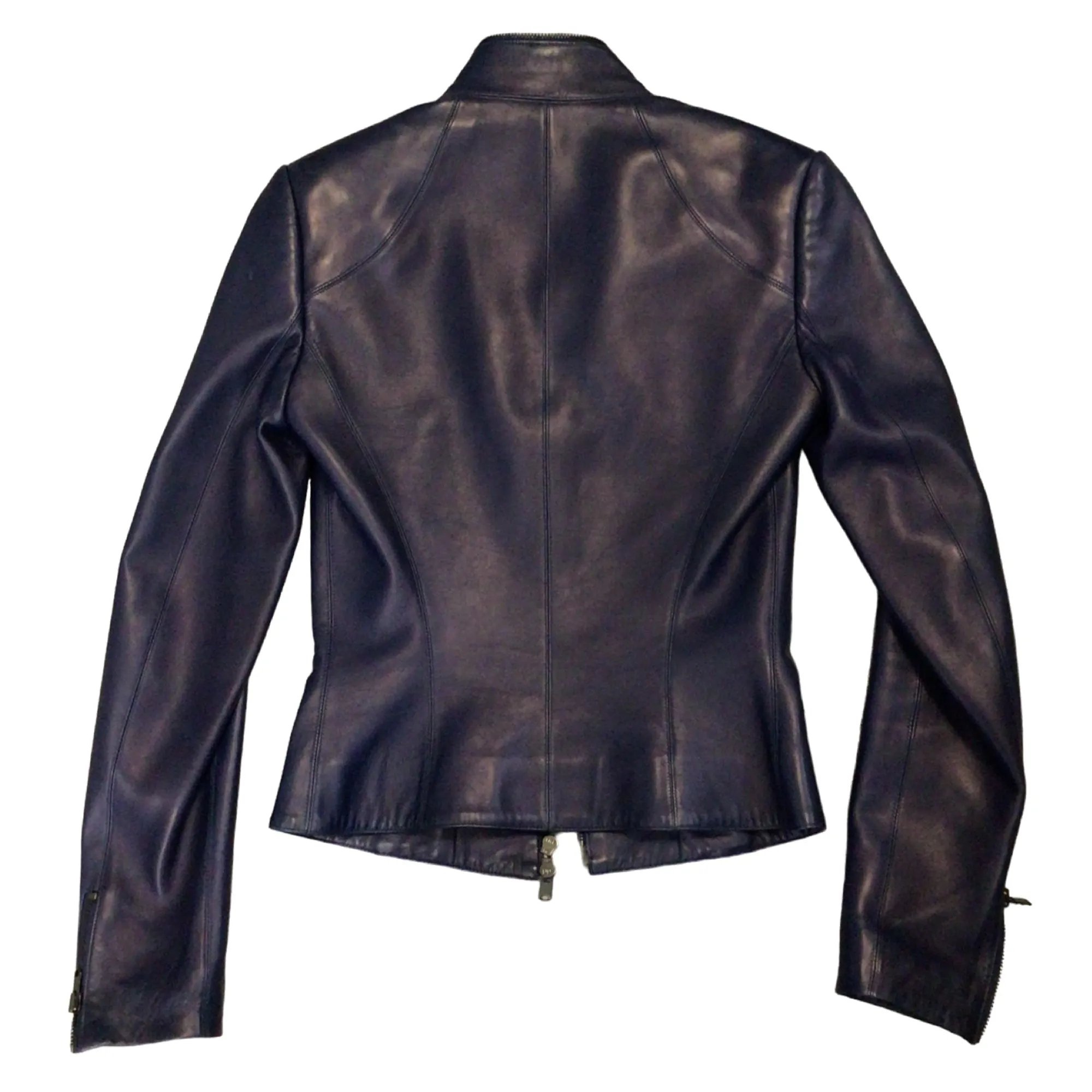 Alaia Navy Blue Full Zip Lambskin Leather Jacket