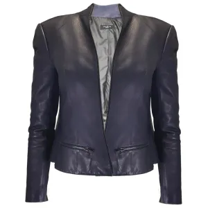 Alaia Navy Blue Full Zip Lambskin Leather Jacket