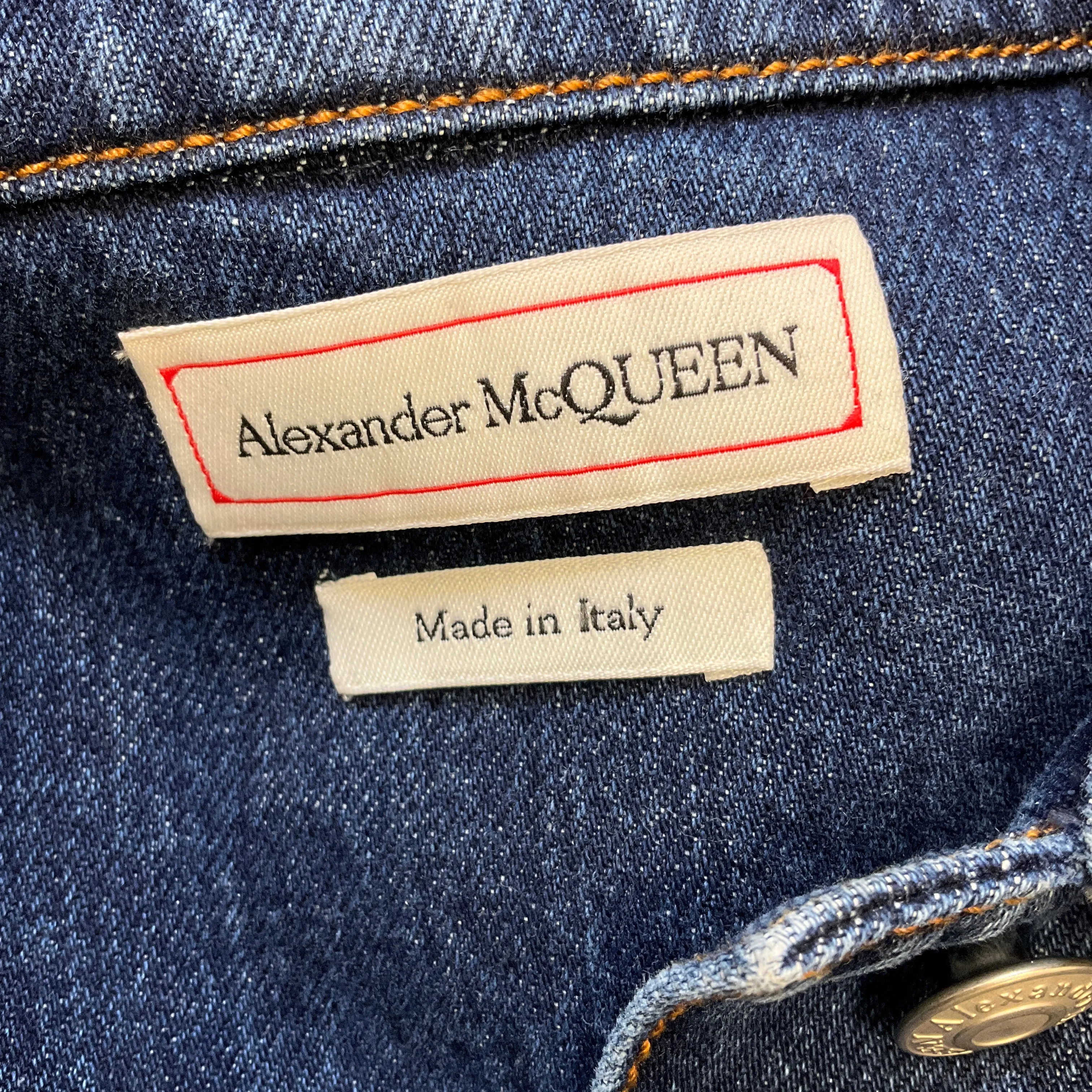 Alexander McQueen Dark Blue 2020 Wash Denim Jacket with Stripe Detail