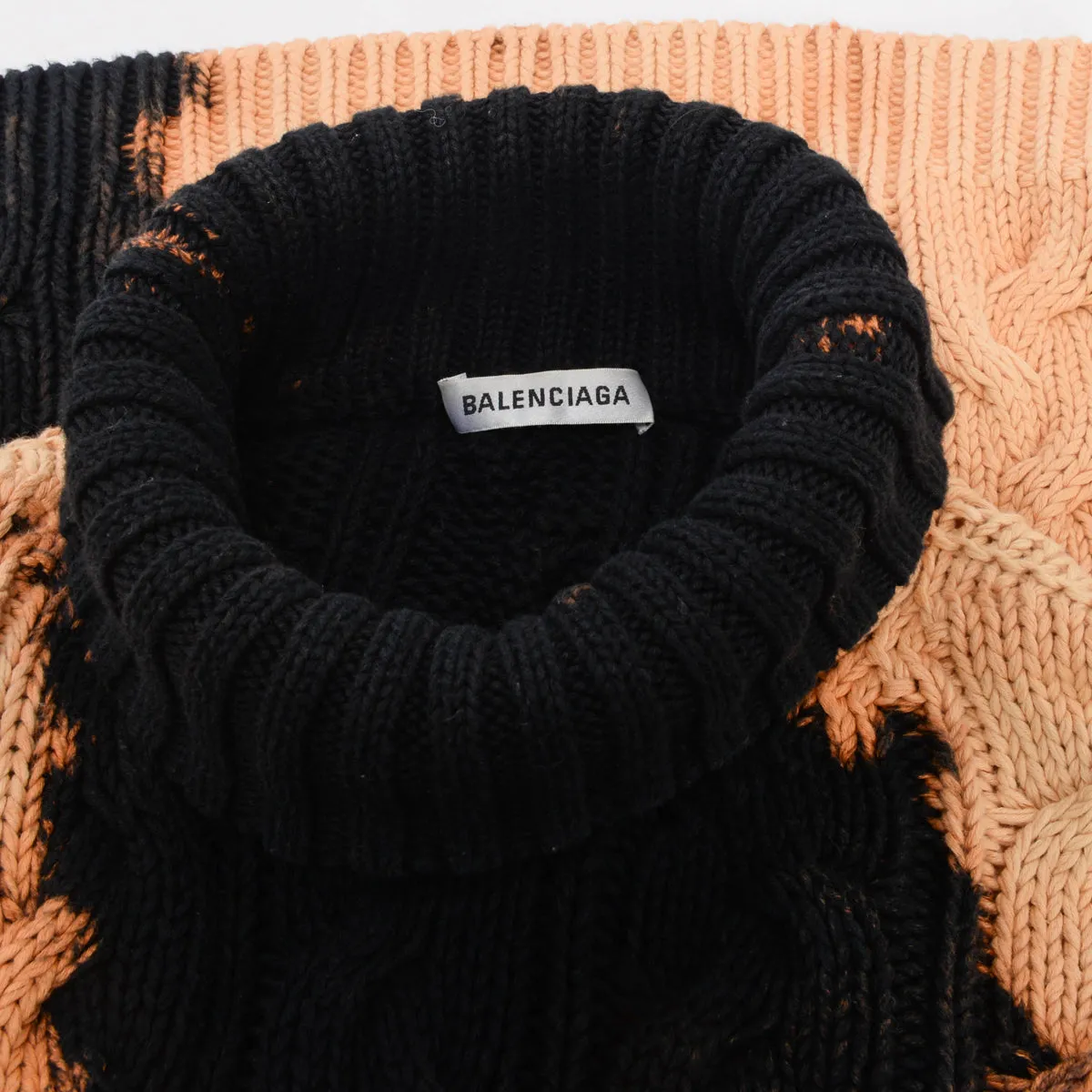 Balenciaga Bleached Black Cable Knit Turtle Neck Sweater XS