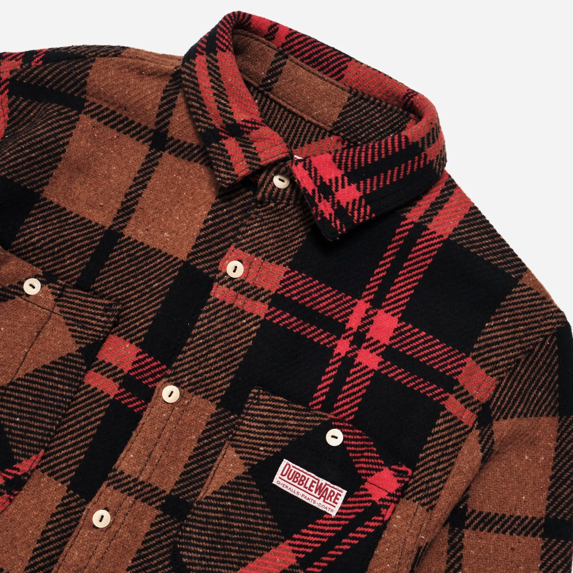 BARRINGTON BRUSHED FLANNEL SHIRT - BROWN/BLACK-RED