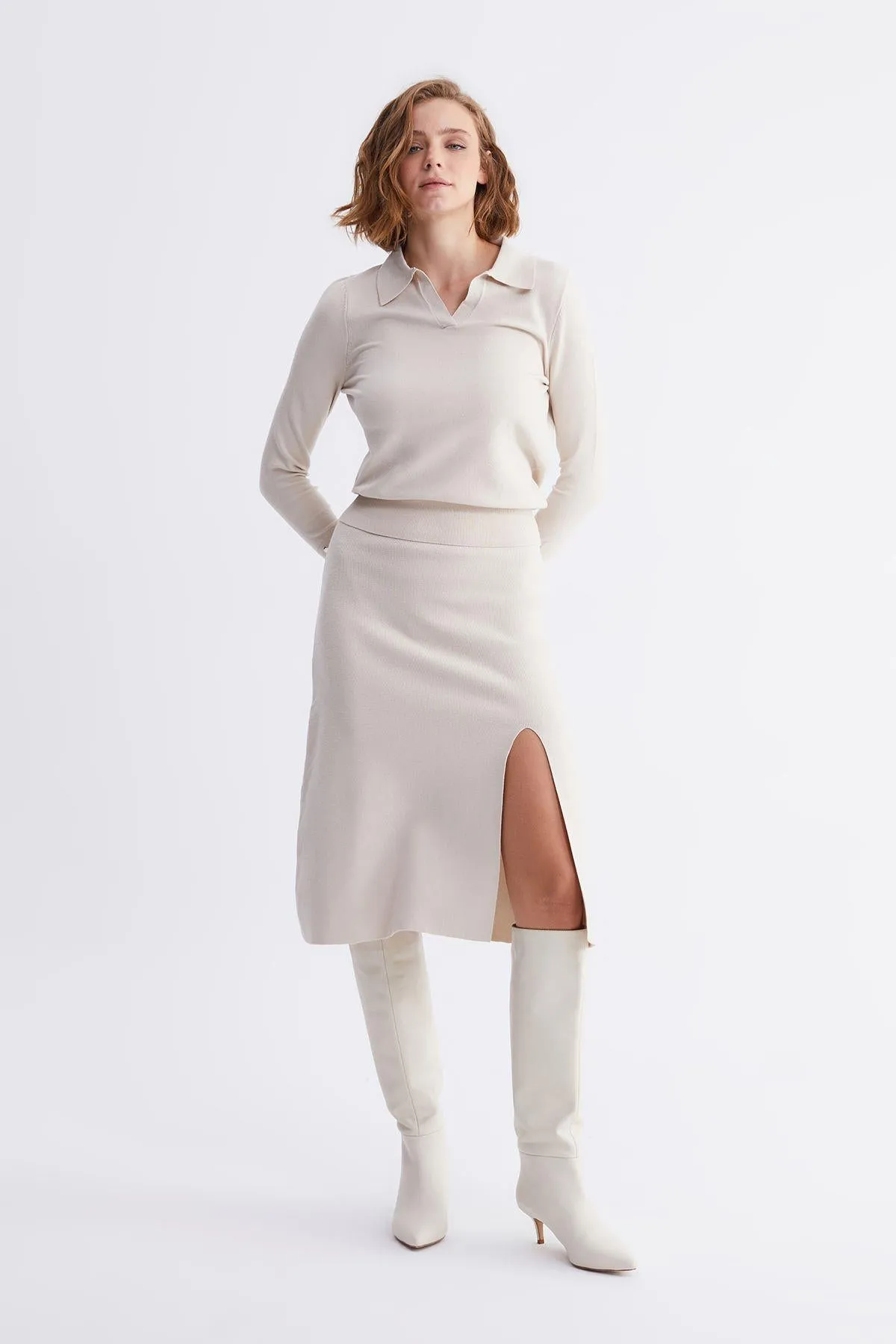 Basic Knitwear Skirt with Slit