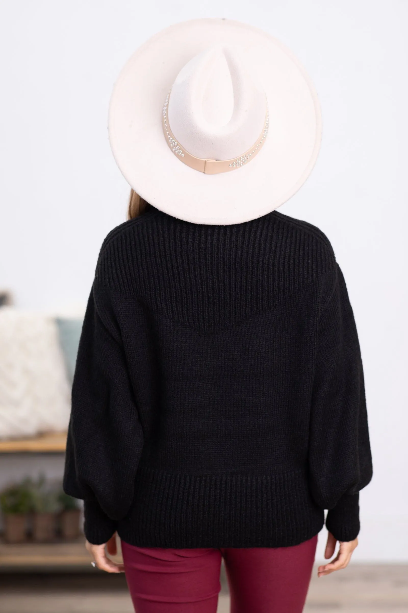 Black Balloon Sleeve Mock Neck Sweater