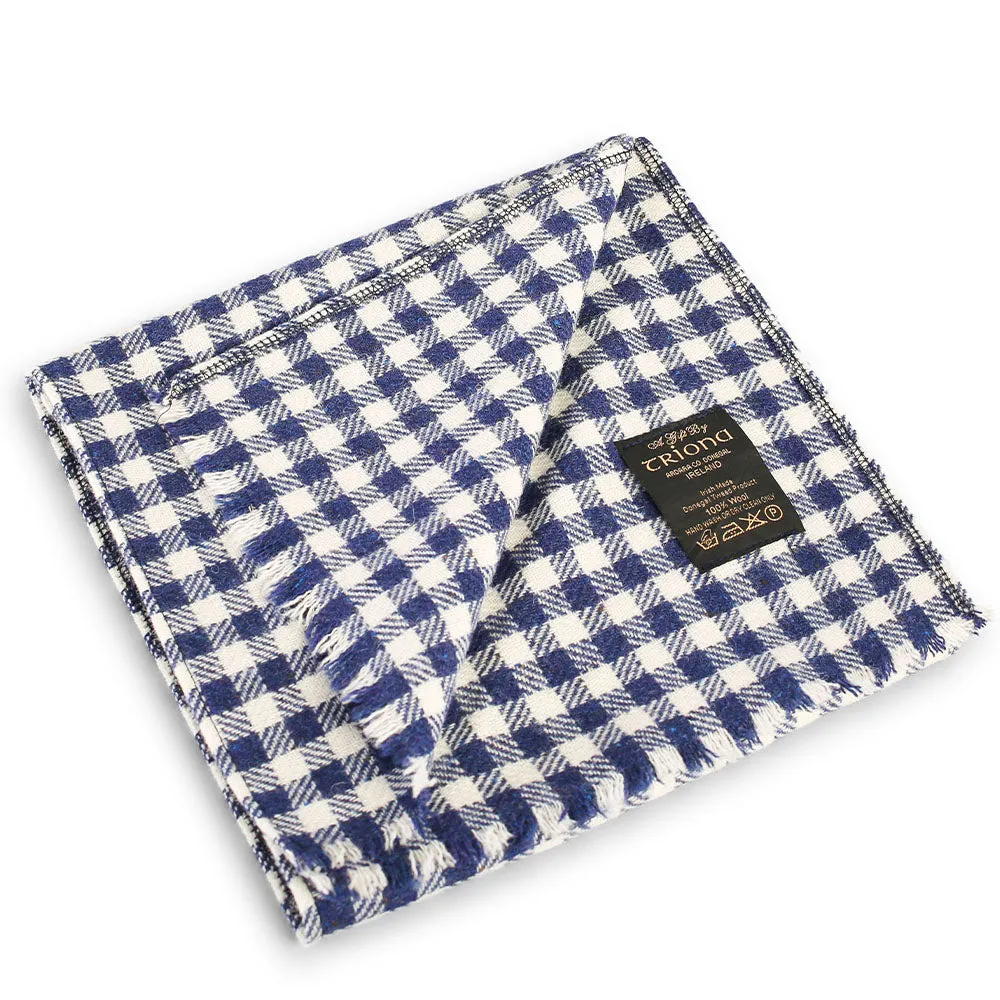 Blue & Cream Check Donegal Tweed Scarf