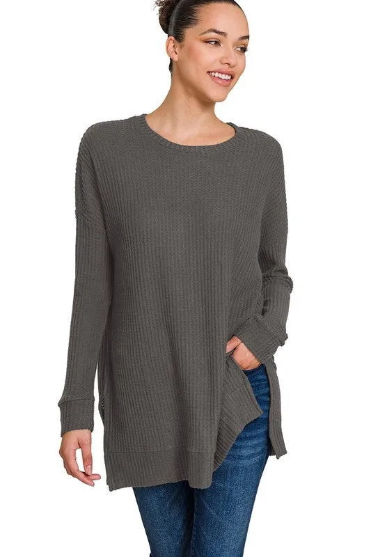 Brushed Thermal Waffle Round Neck Sweater