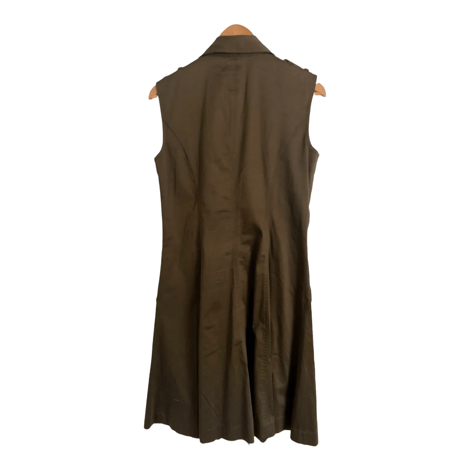 Calvin Klein Cotton Sleeveless Trench Midi Dress Khaki Green UK Size 8