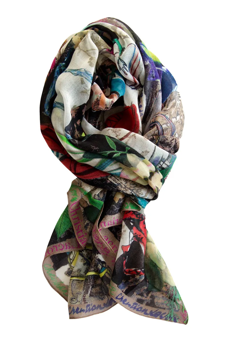 Cashmere scarf "Les filles en Fleur" Lacroix - black