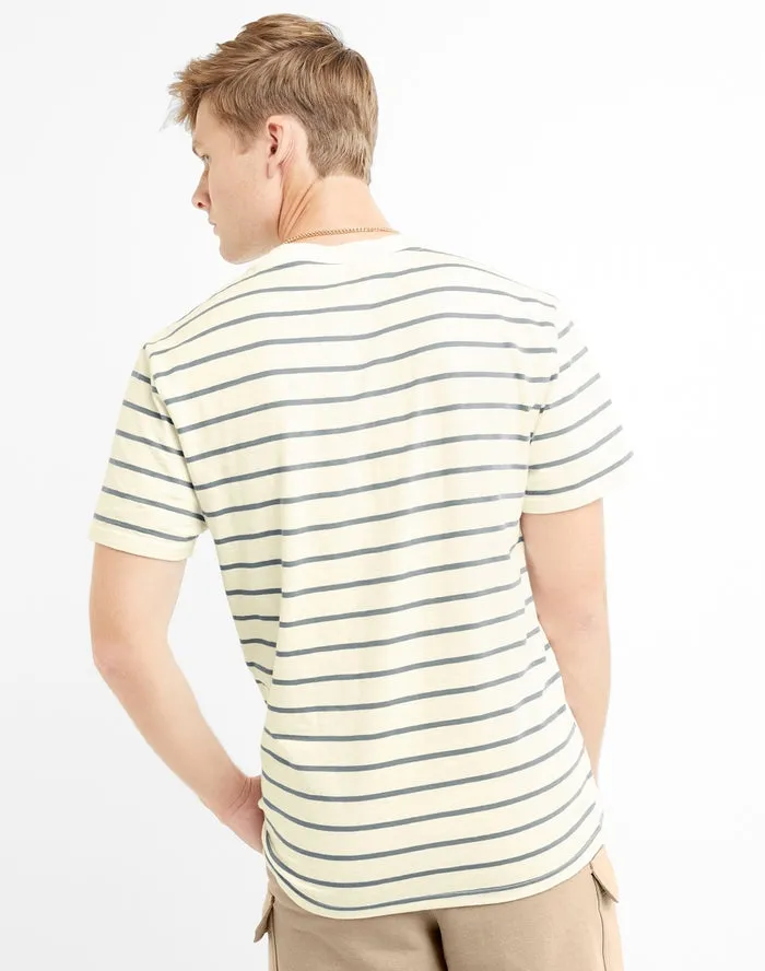 Champion Men's Classic Slub Stripe T-shirt Chalk White/Cool Slate Grey T74695 407D55 AAOP