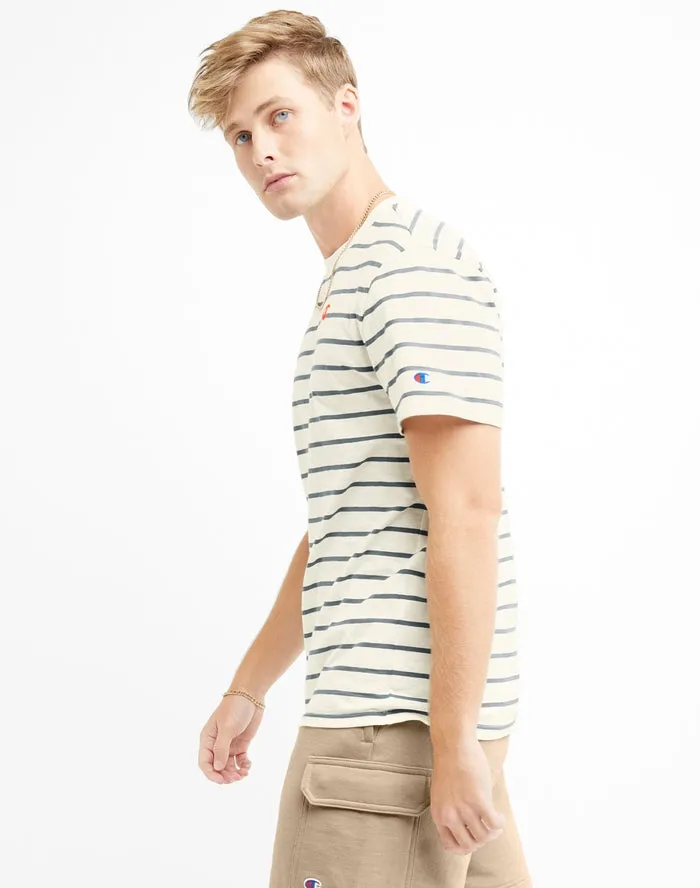 Champion Men's Classic Slub Stripe T-shirt Chalk White/Cool Slate Grey T74695 407D55 AAOP