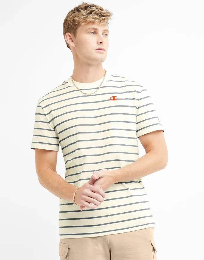 Champion Men's Classic Slub Stripe T-shirt Chalk White/Cool Slate Grey T74695 407D55 AAOP