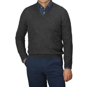 Charcoal Grey Cashmere V-Neck Sweater