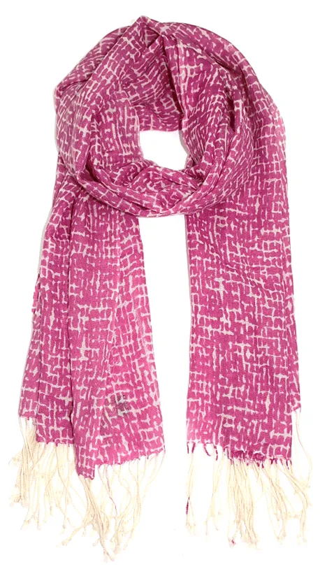 Checkerboard Print Wool Scarf - Fuchsia