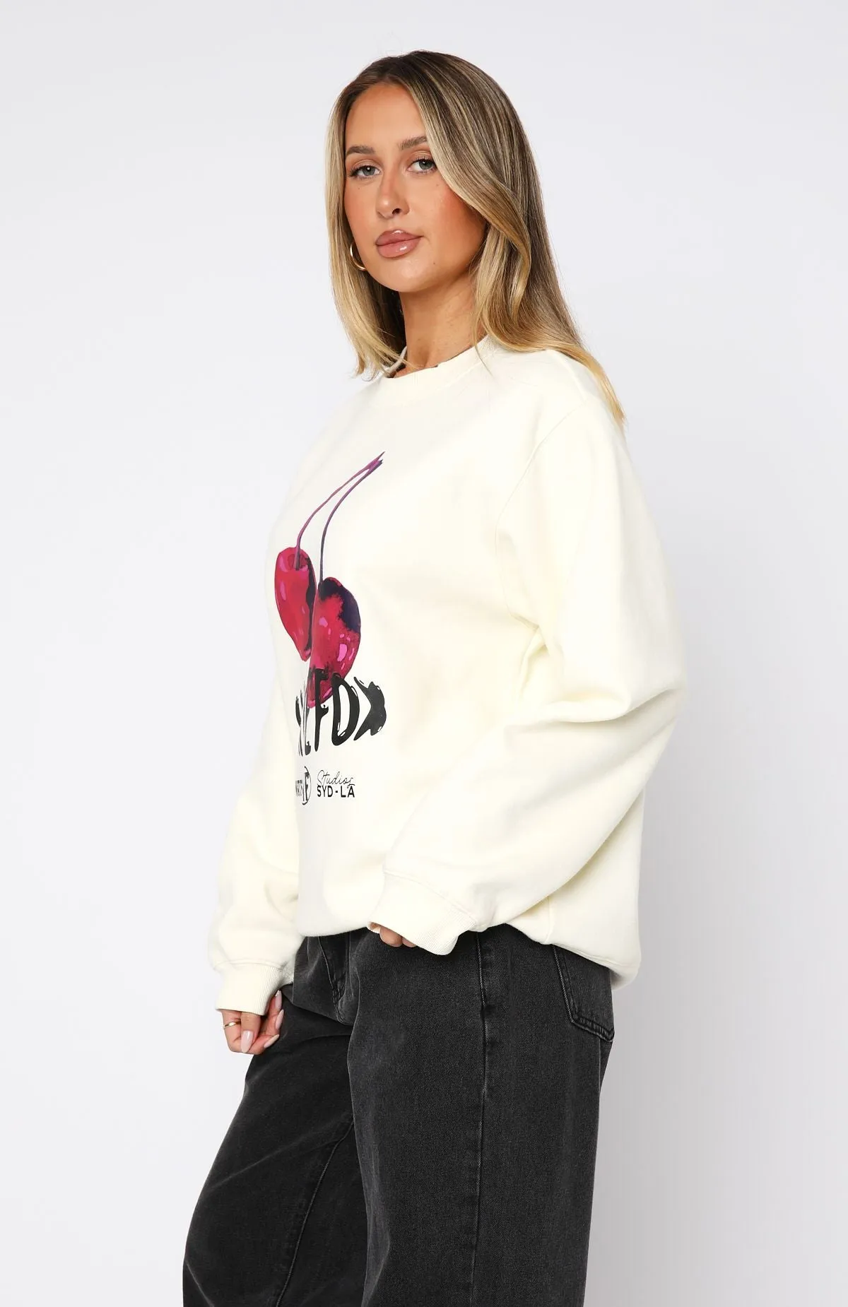 Cherry Swish Oversized Sweater Cream