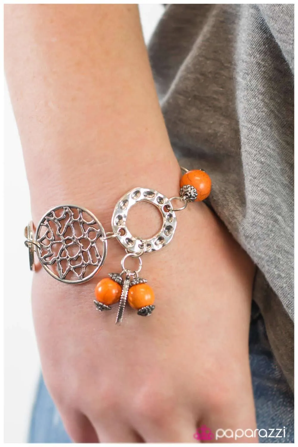 Country Girl Rustic Silver and Orange Stone Bracelet - Paparazzi Accessories