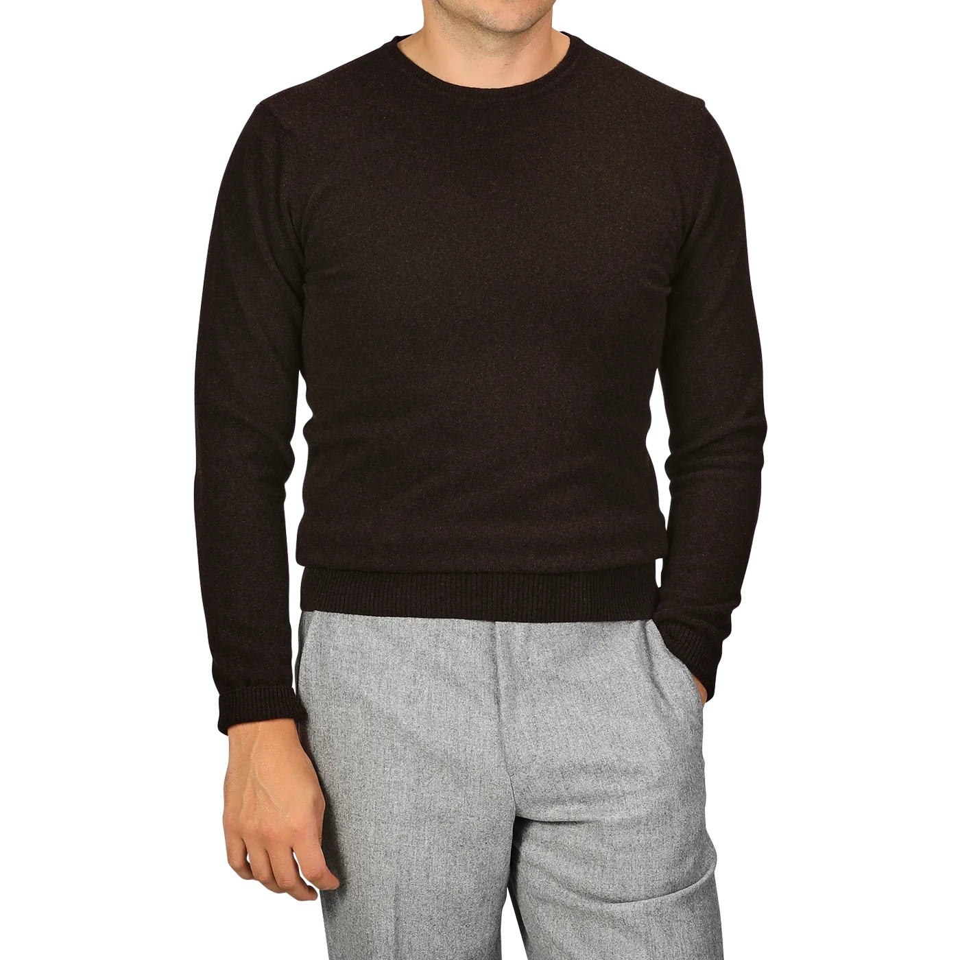 Dark Brown Wool Cashmere Crewneck