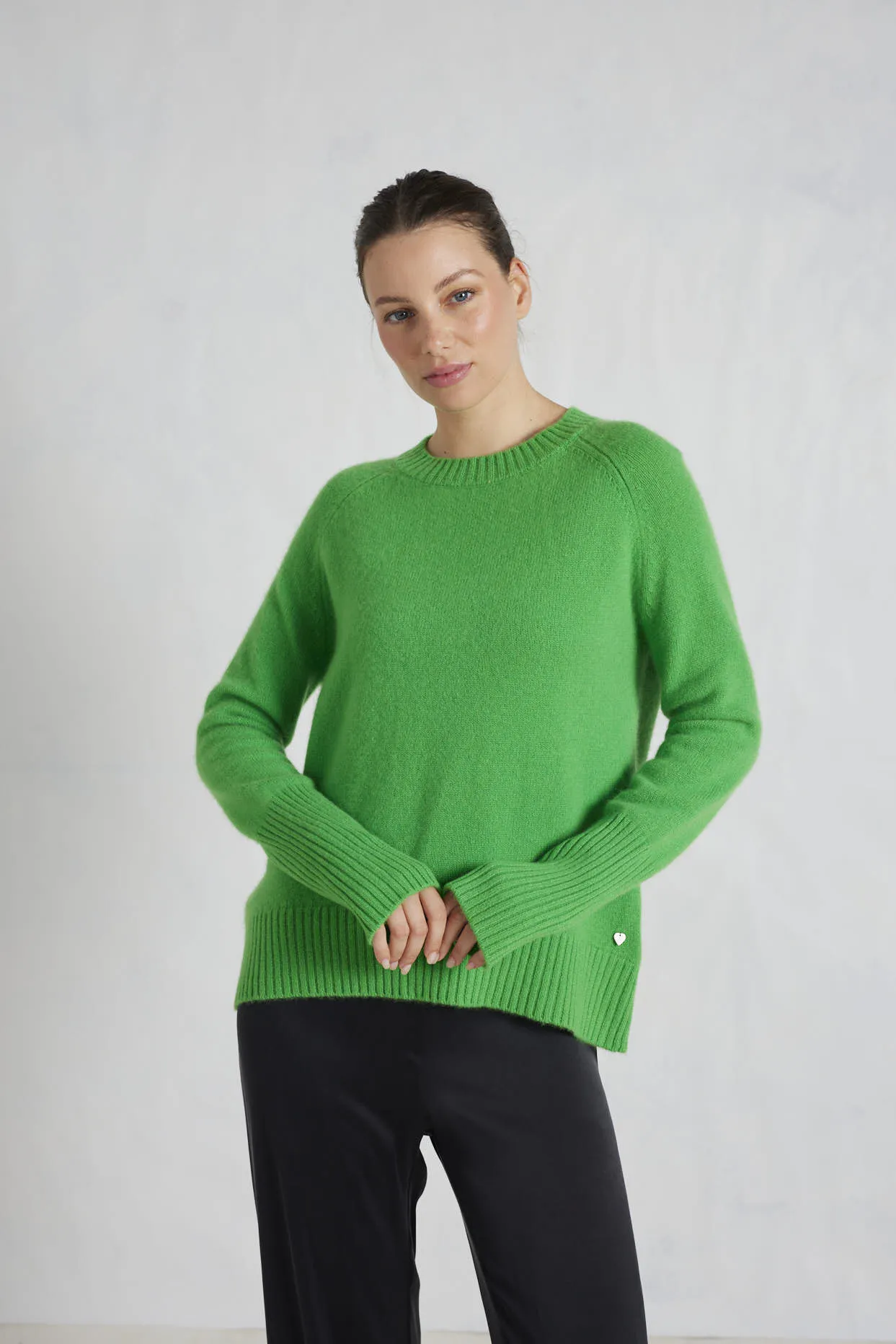 Fifi Crew Cashmere Sweater in Lime Green