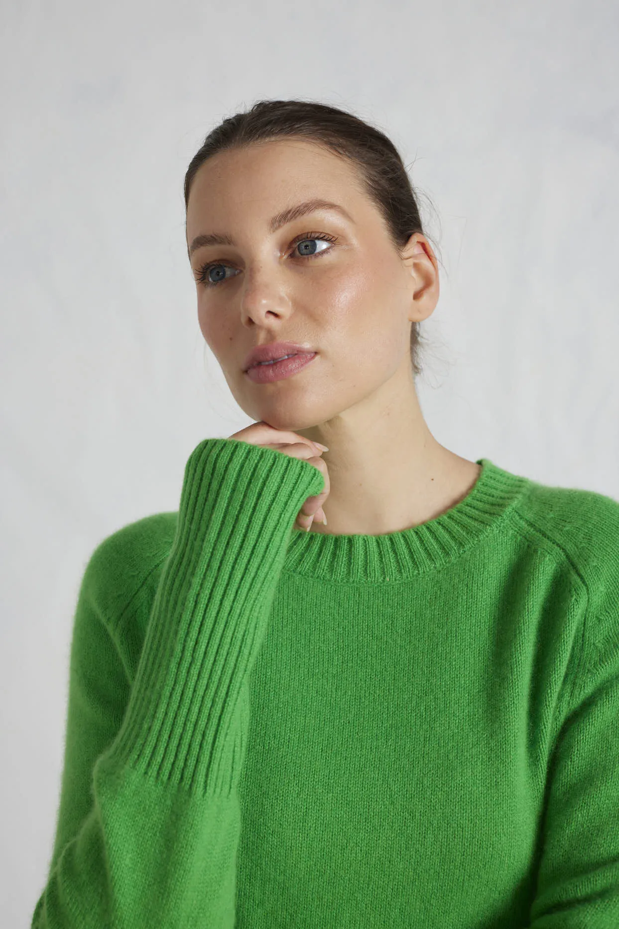 Fifi Crew Cashmere Sweater in Lime Green