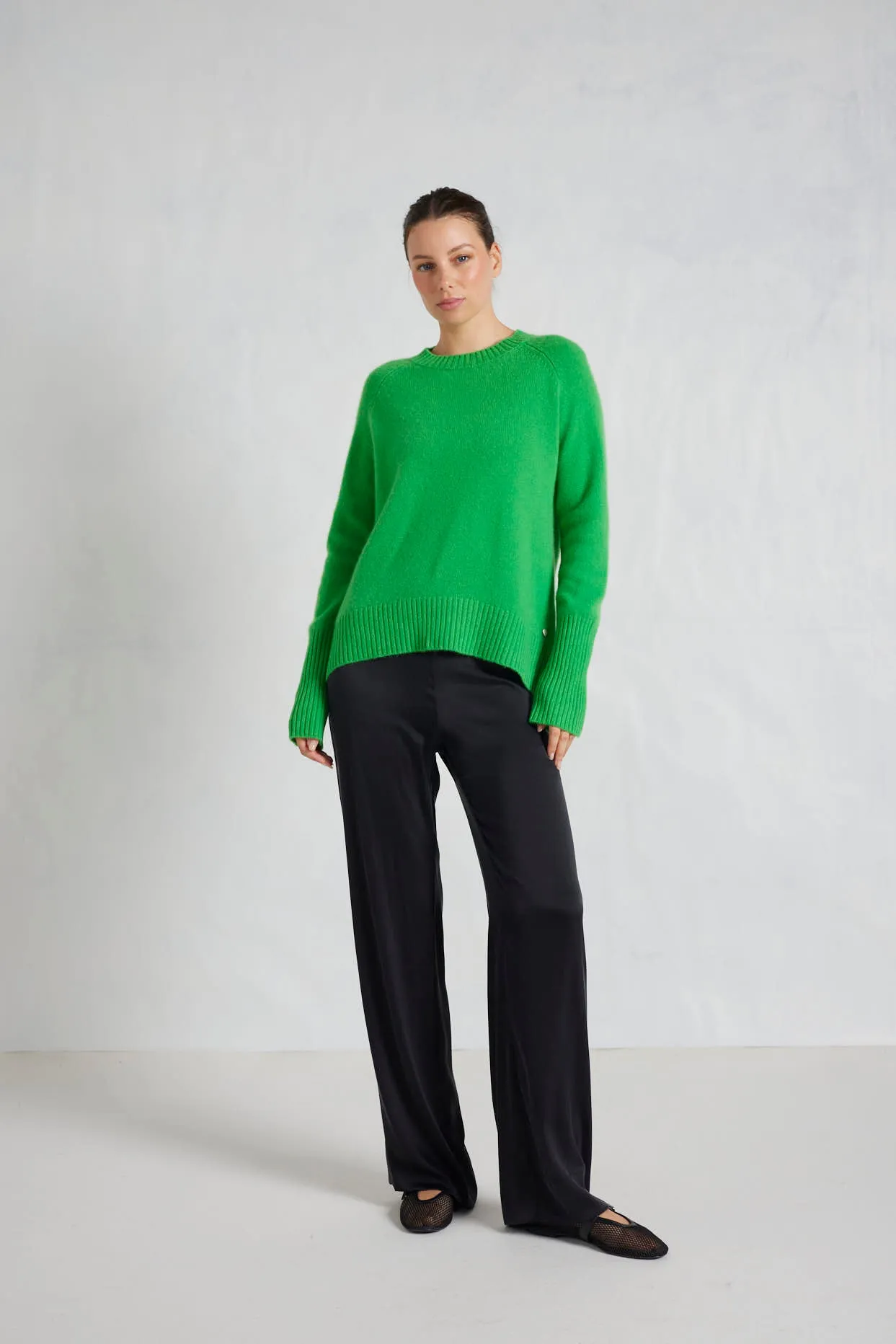 Fifi Crew Cashmere Sweater in Lime Green