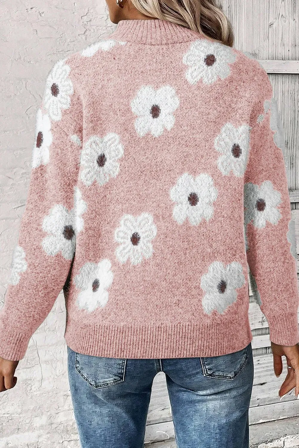 Floral Half-Zip Sweater