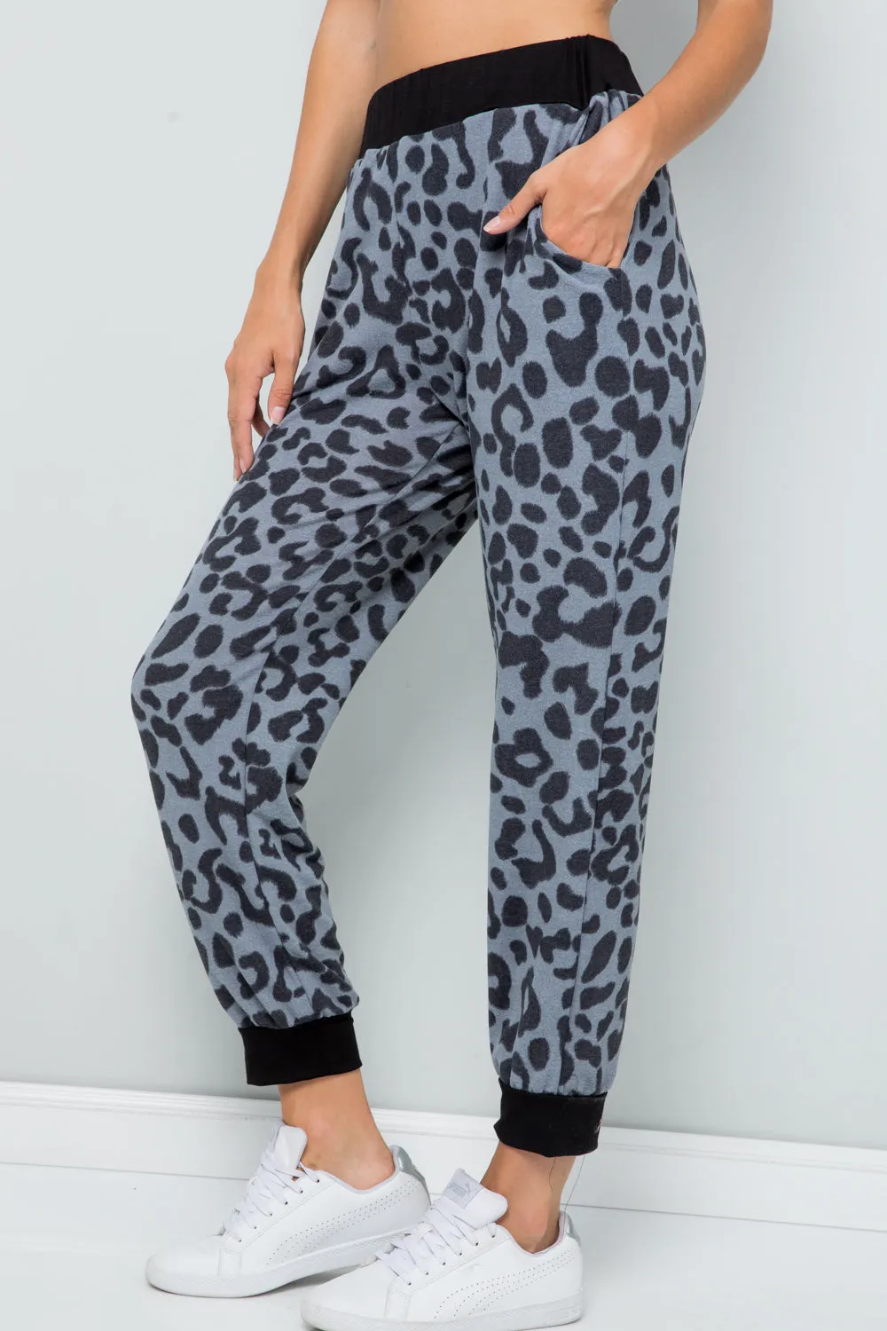 Full Size Leopard Contrast Sweatpants