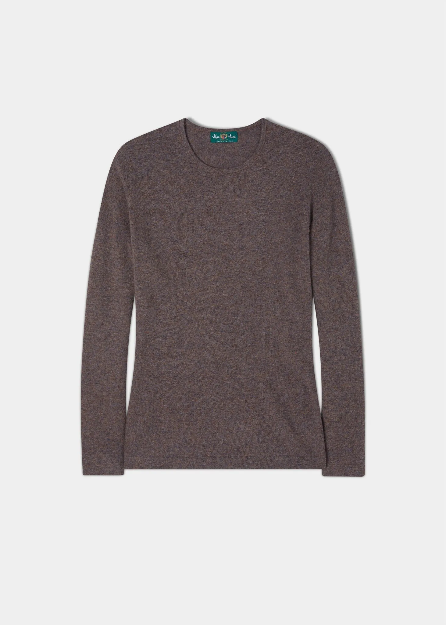 Harriet Ladies Geelong Lambswool Crew Neck Jumper In Teak