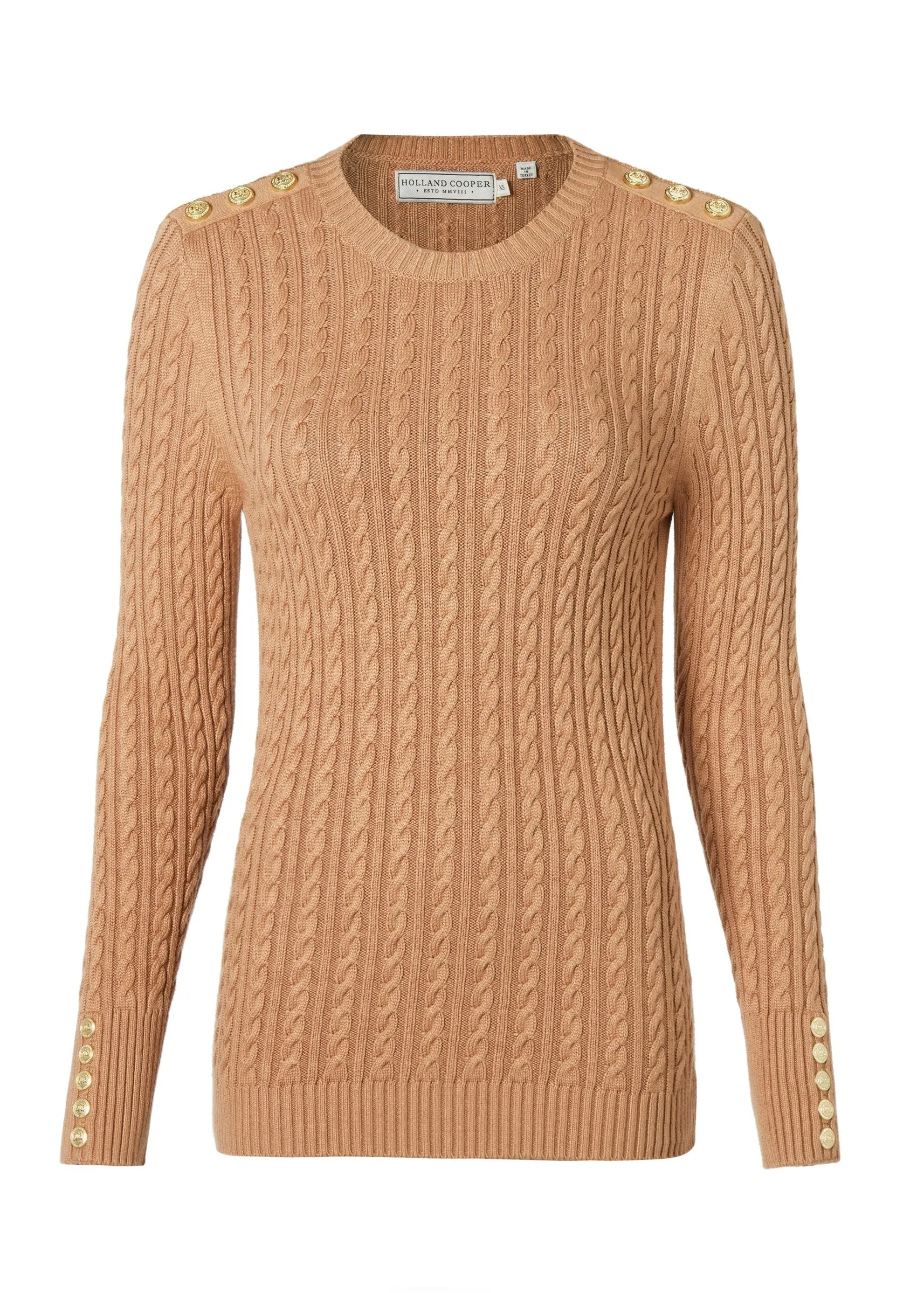 Holland Cooper Seattle Cable Crew Knitwear in Dark Camel