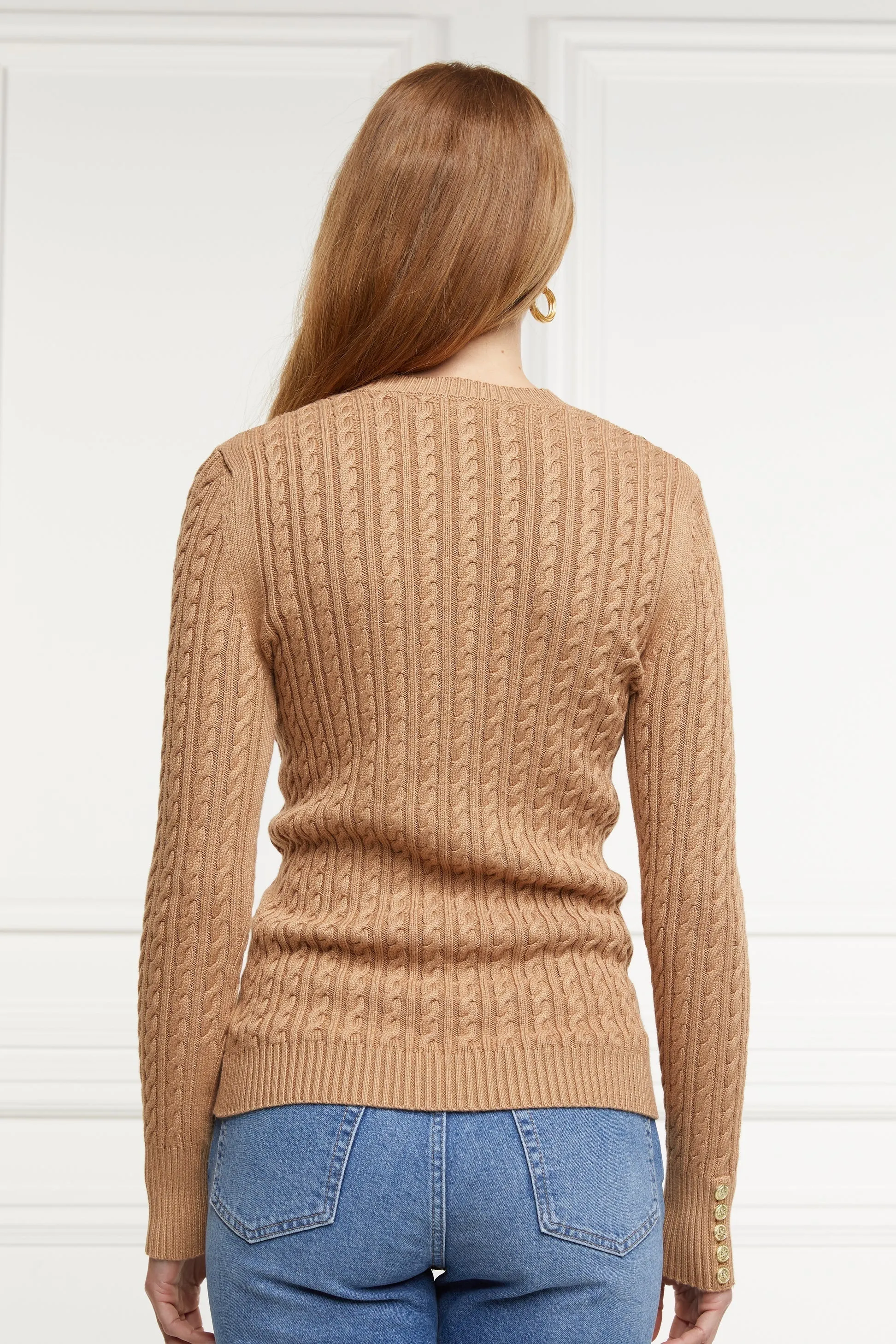 Holland Cooper Seattle Cable Crew Knitwear in Dark Camel