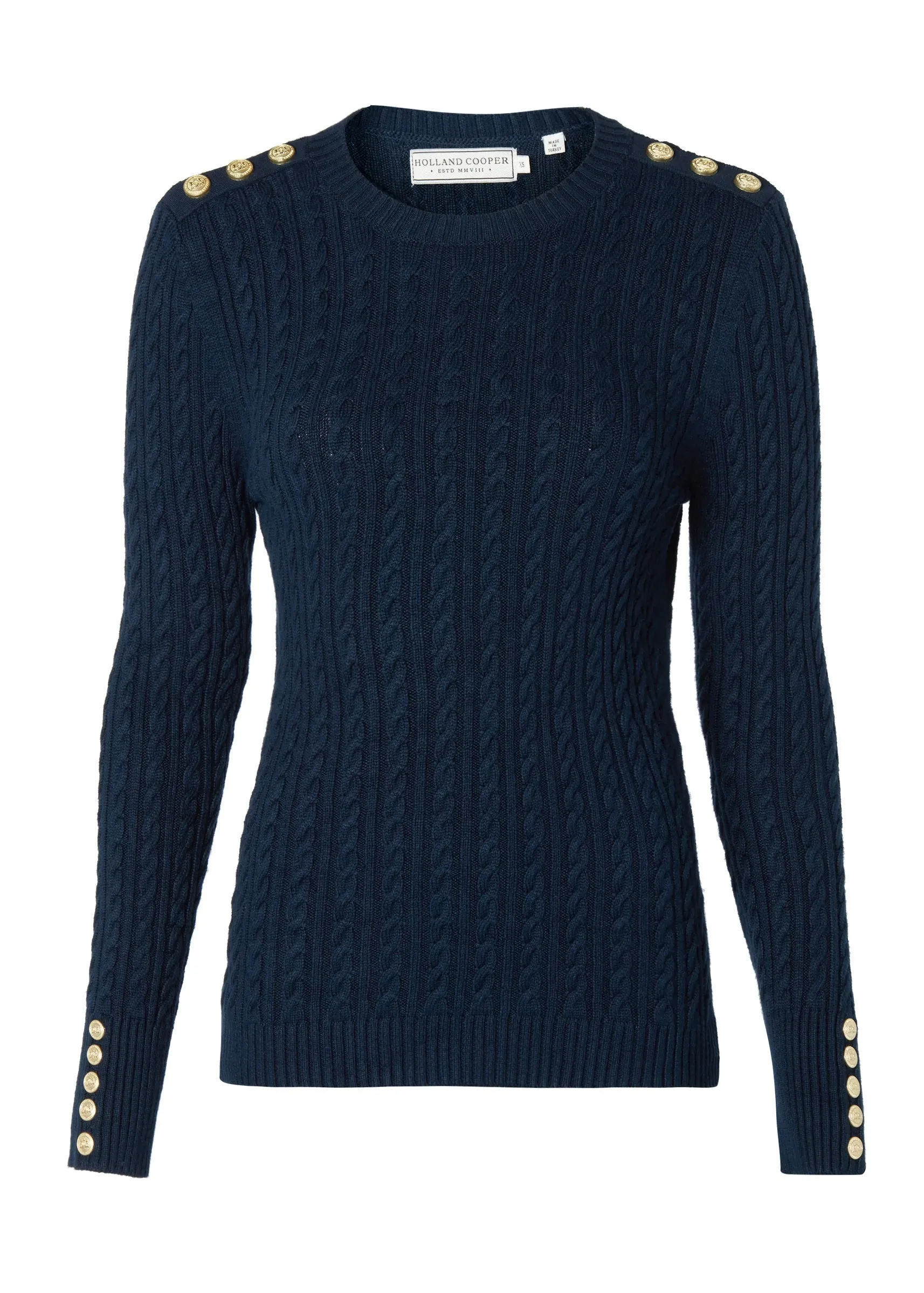 Holland Cooper Seattle Cable Crew Knitwear in Ink Navy