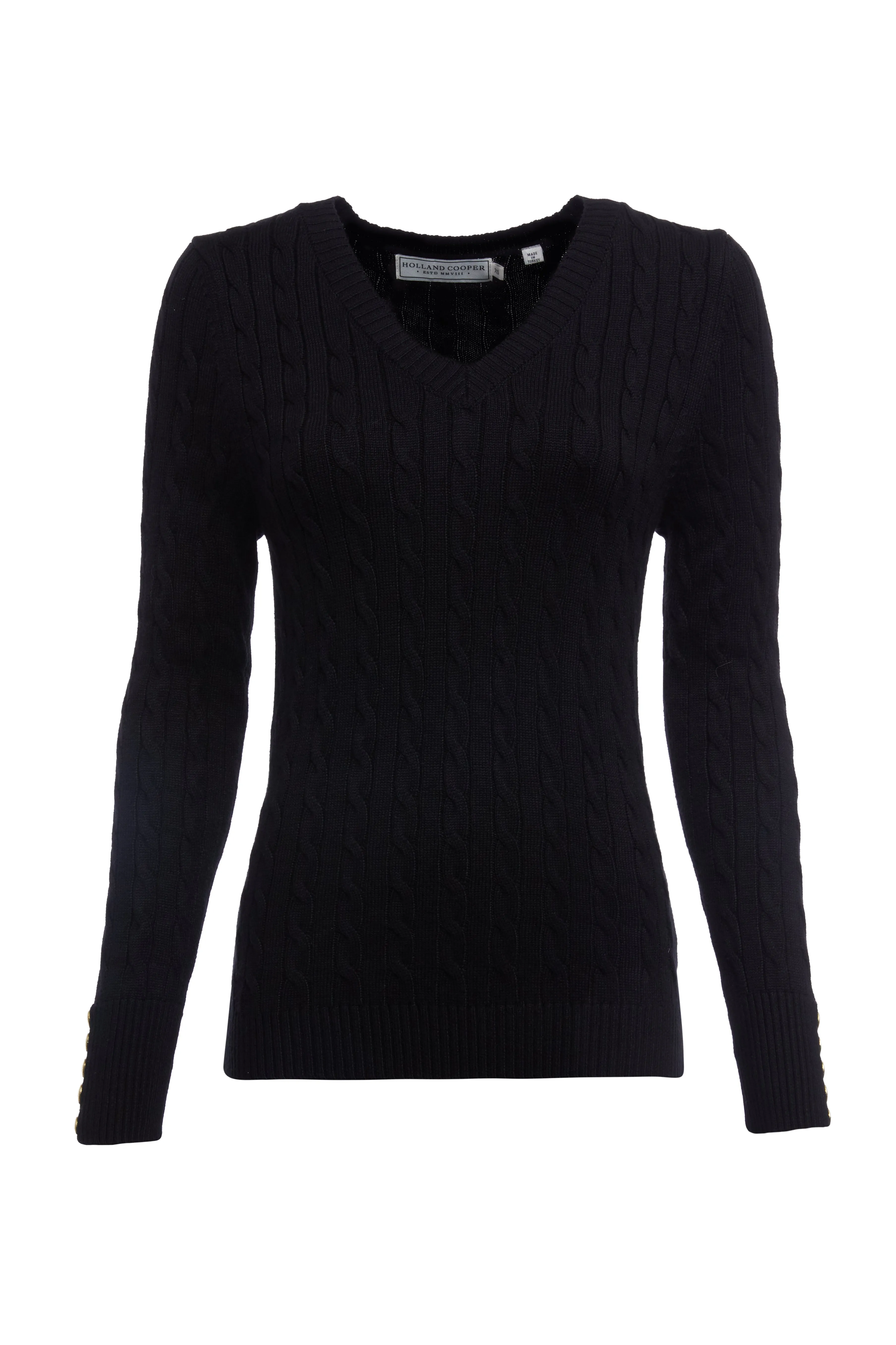 Holland Cooper Seattle Cable V Neck Knitwear in Black