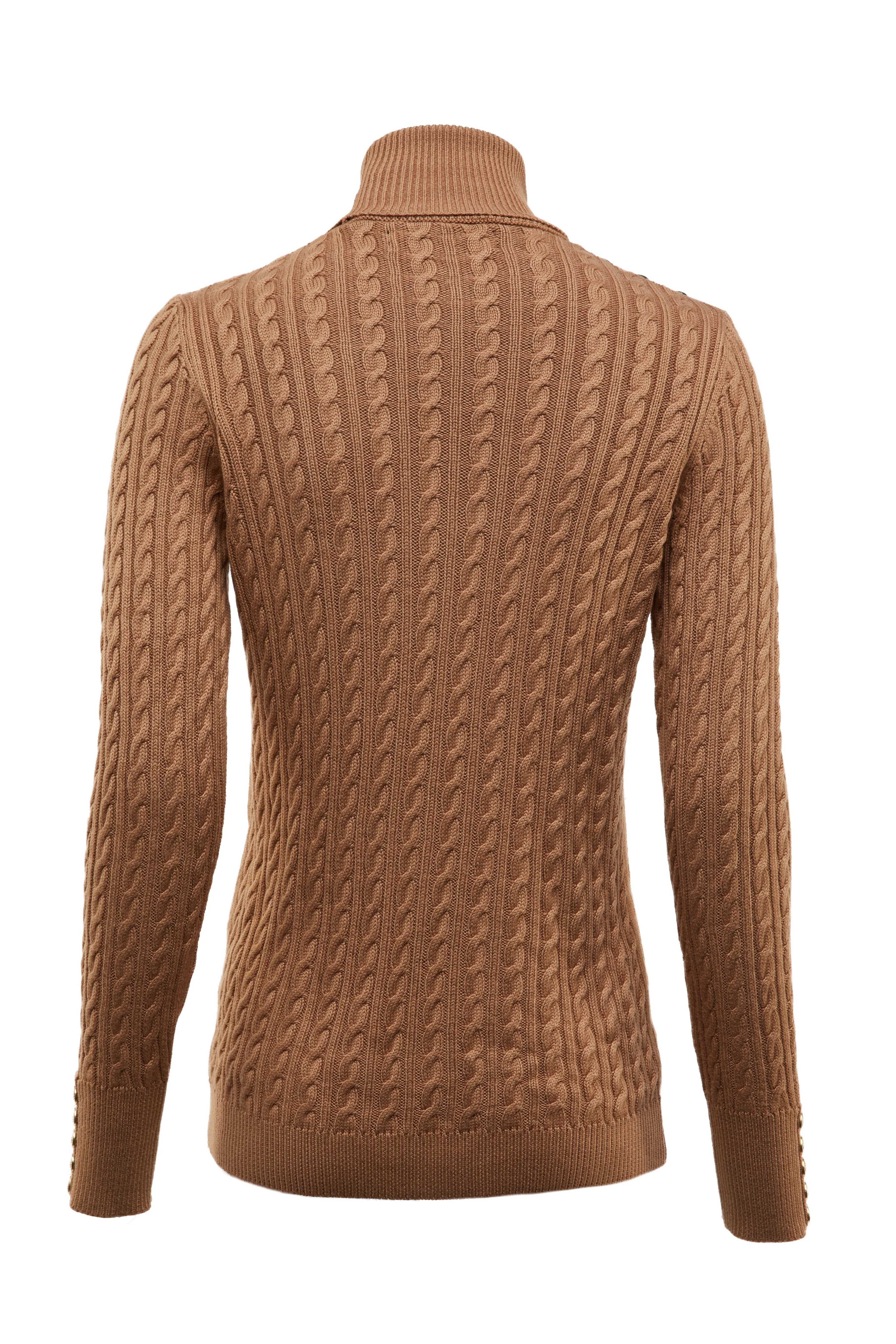 Holland Cooper Seattle Roll Neck Cable Knitwear in Dark Camel Marl