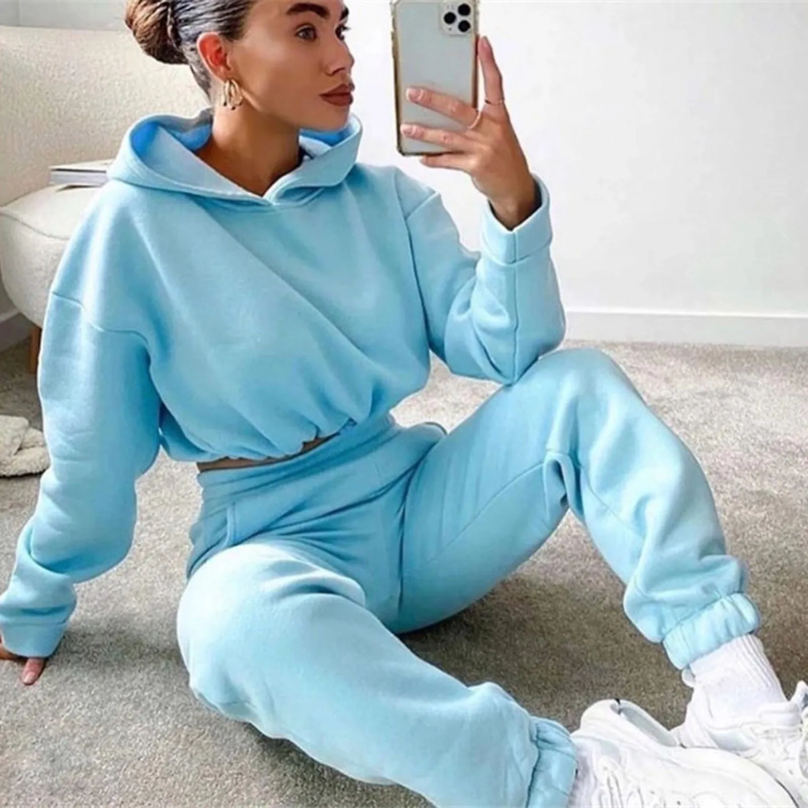 Jogging Suits For Women (2 Piece Sweatsuits) Tracksuits Sexy Long Sleeve HoodieCasual Fitness Sportswear