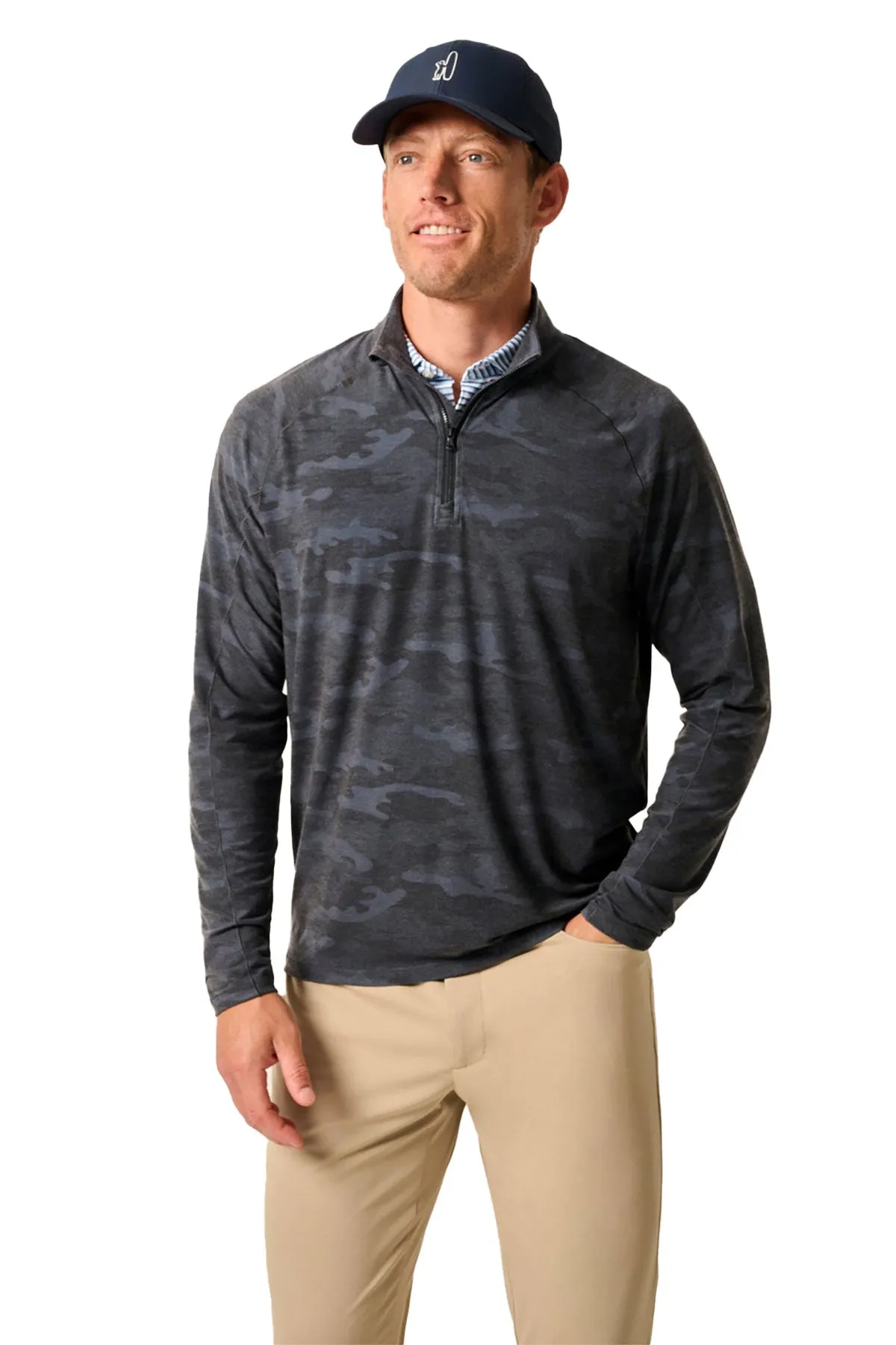 Johnnie O Patton Performance Camo 1/4 Zip Custom Pullovers, Heather Black