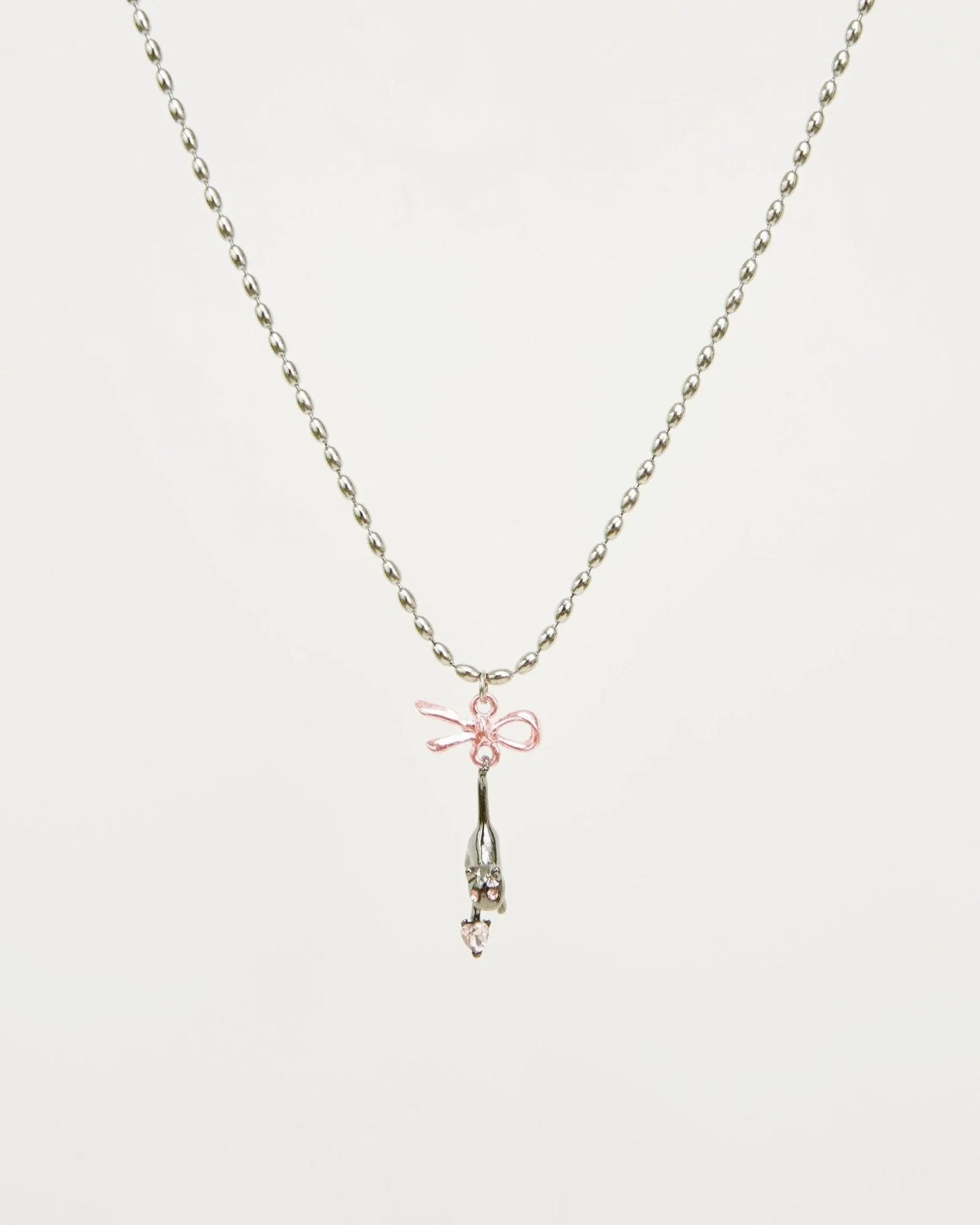 Kitty Pink Bow Necklace