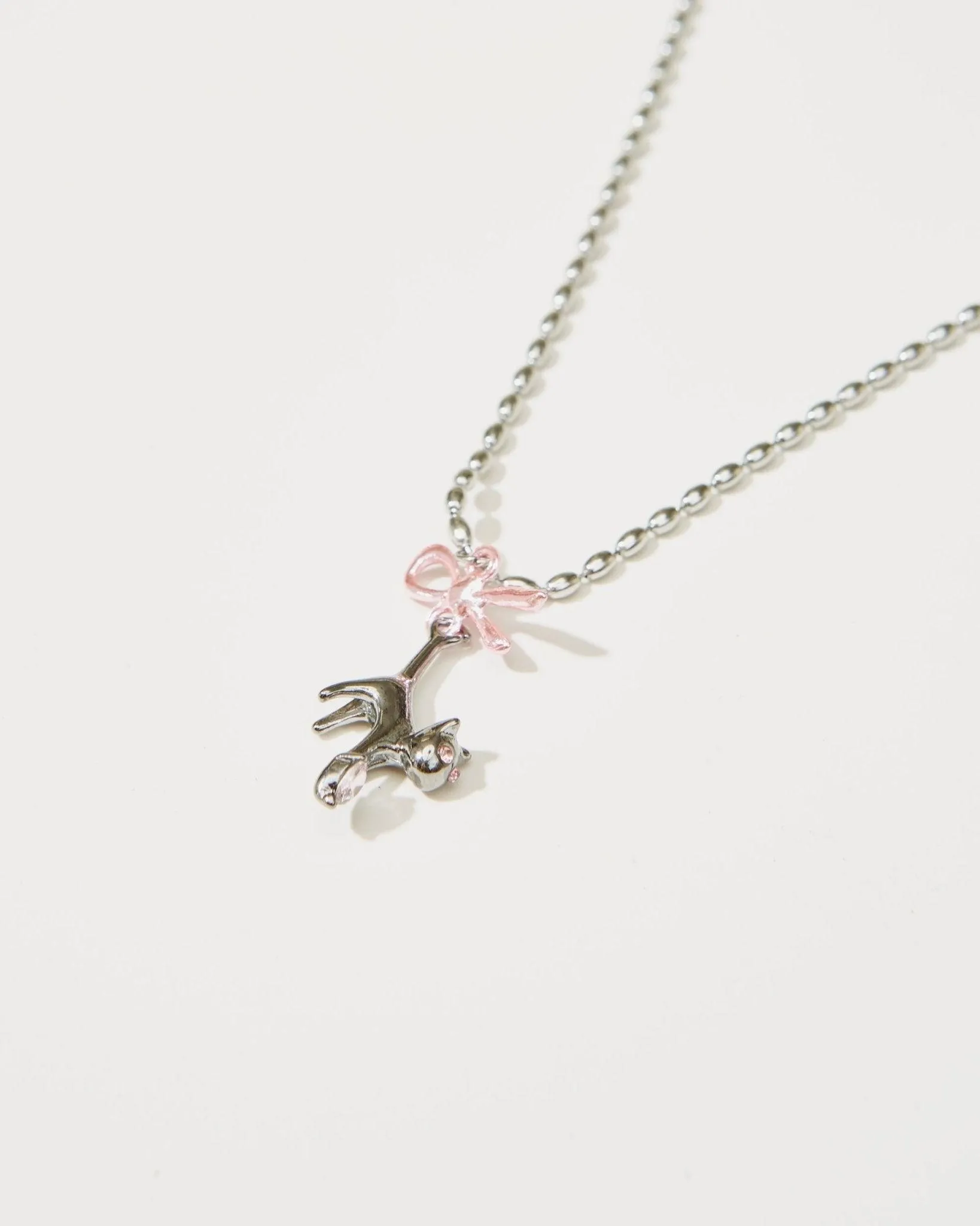 Kitty Pink Bow Necklace