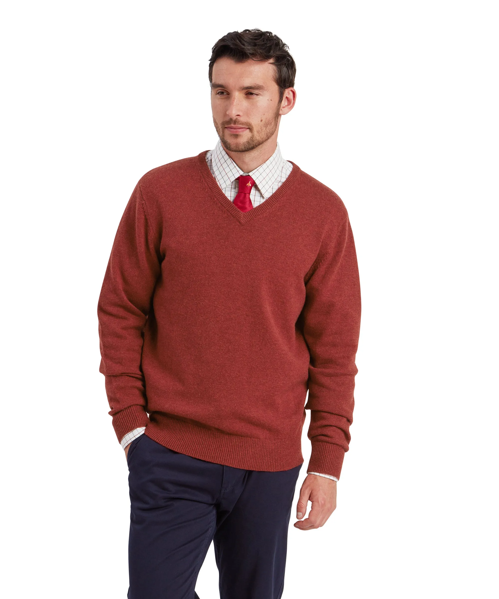 Lewis Lambswool V Neck Jumper - Deep Red