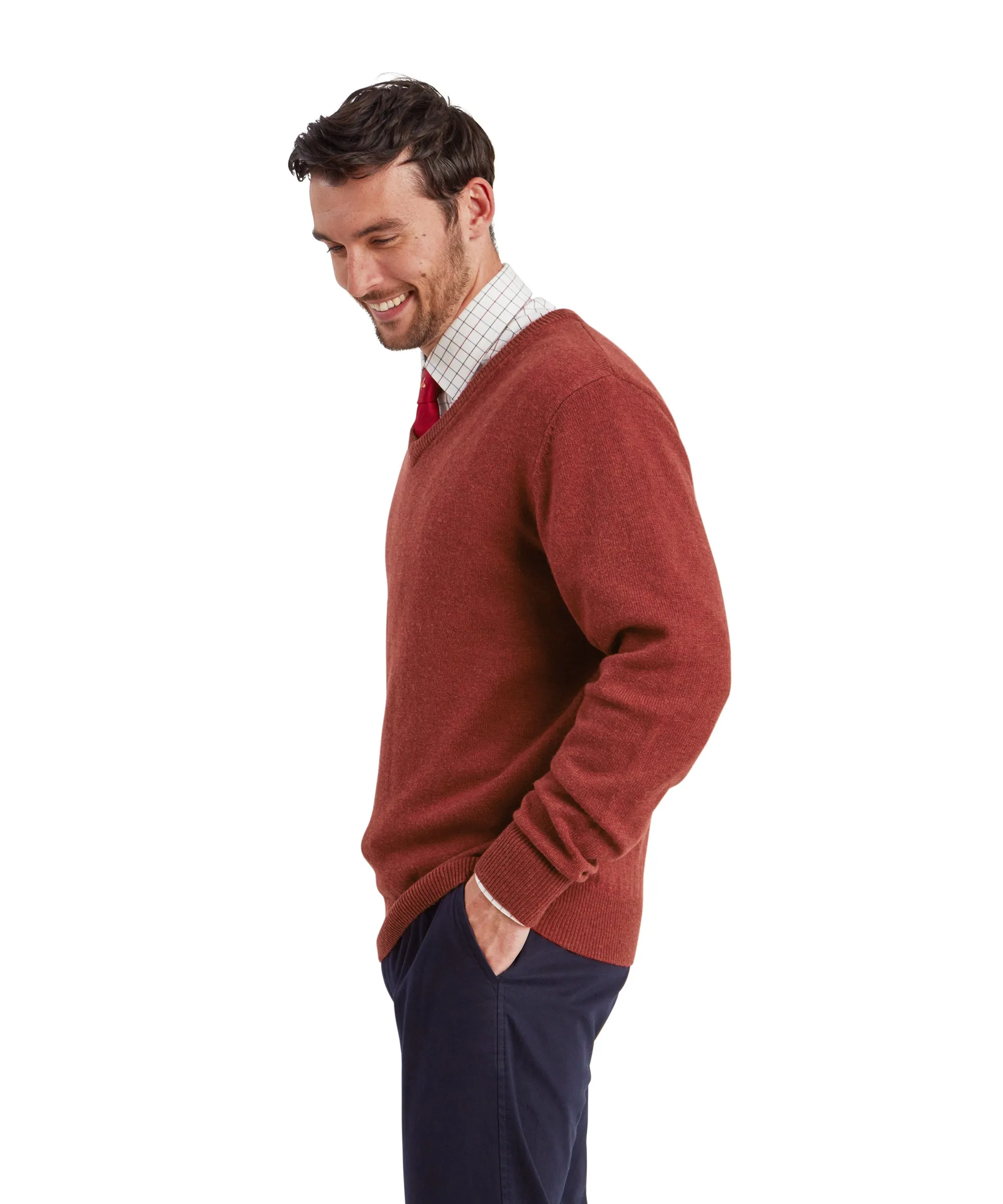 Lewis Lambswool V Neck Jumper - Deep Red