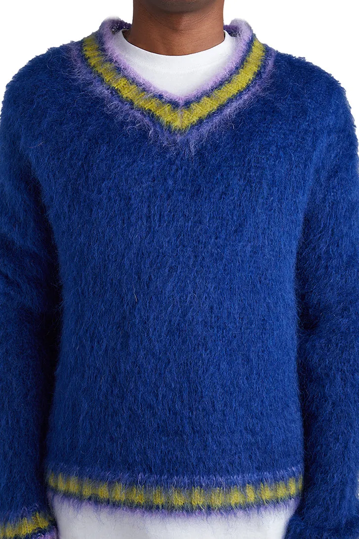 Marni Mixed Yarn V-Neck Sweater 'Royal'