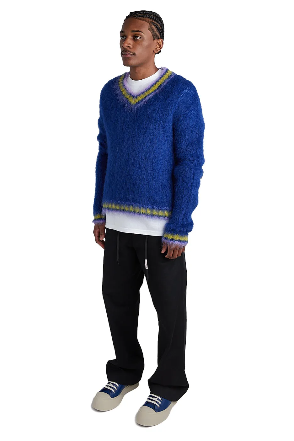 Marni Mixed Yarn V-Neck Sweater 'Royal'