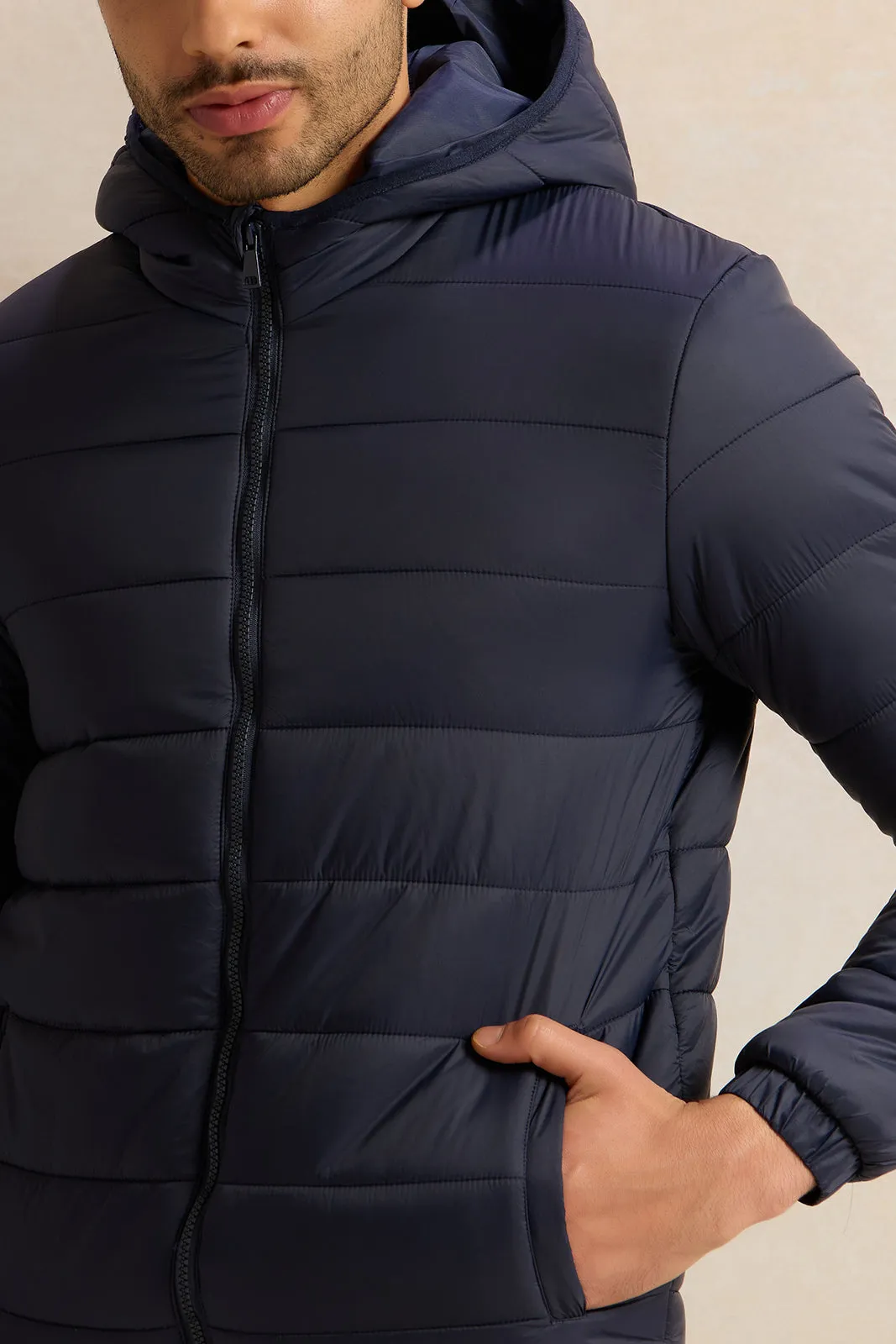 Men Navy Long Sleeve Puffer Jacket