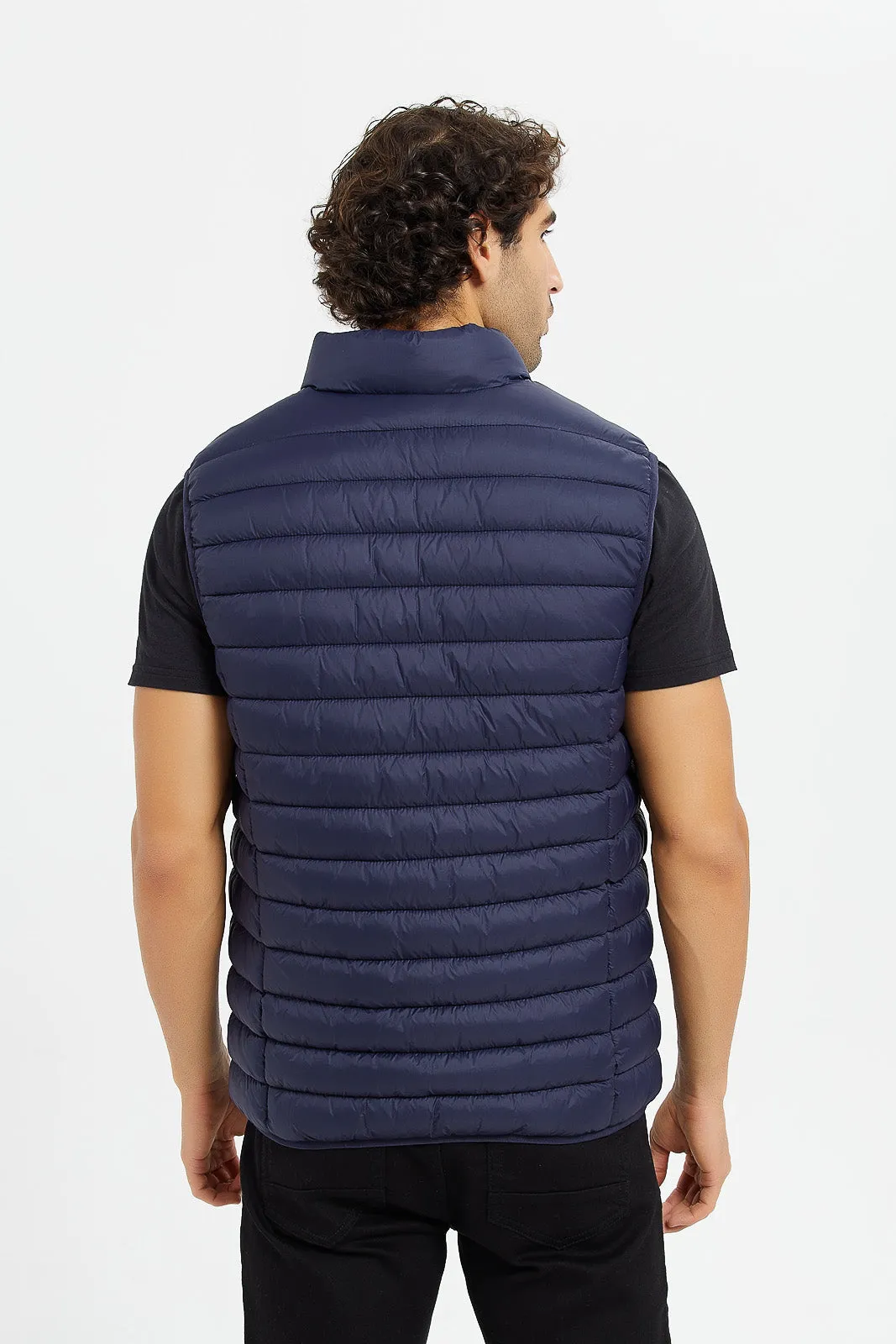 Men Navy Sleeveless Puffer Gilet Jacket