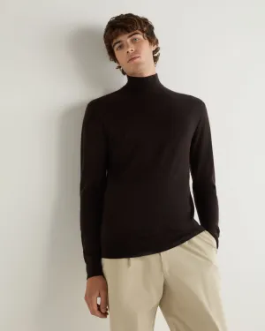 Men's Fine Gauge Cashmere Turtle Neck Jumper Chocolate Brown