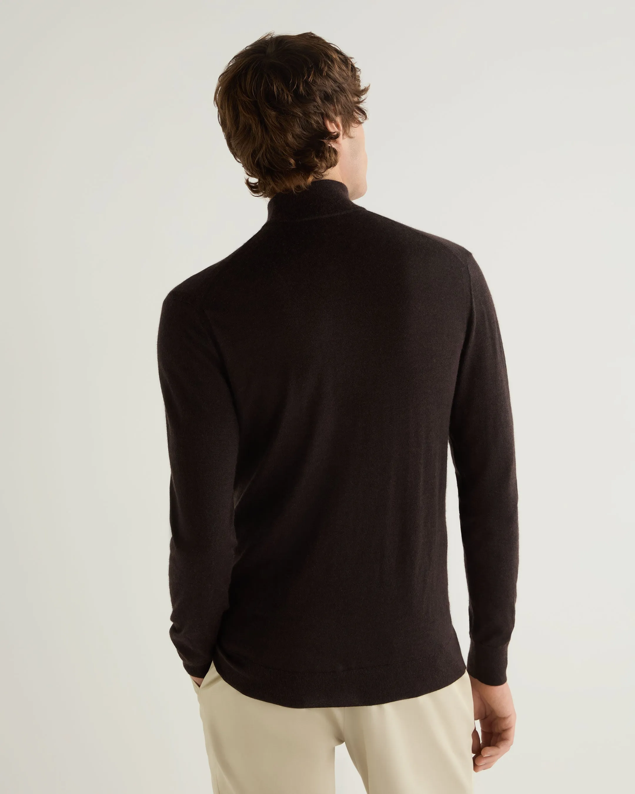 Men's Fine Gauge Cashmere Turtle Neck Jumper Chocolate Brown