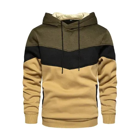 Men's Patchwork Hoodie Outdoor Casual Sportswear Street Fashion Men's Fleece Thermal Hooded Sweatshirt Fall Winter Black