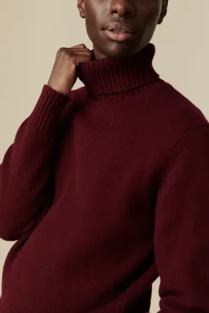 Men's Roll Neck Jumper - Burgundy