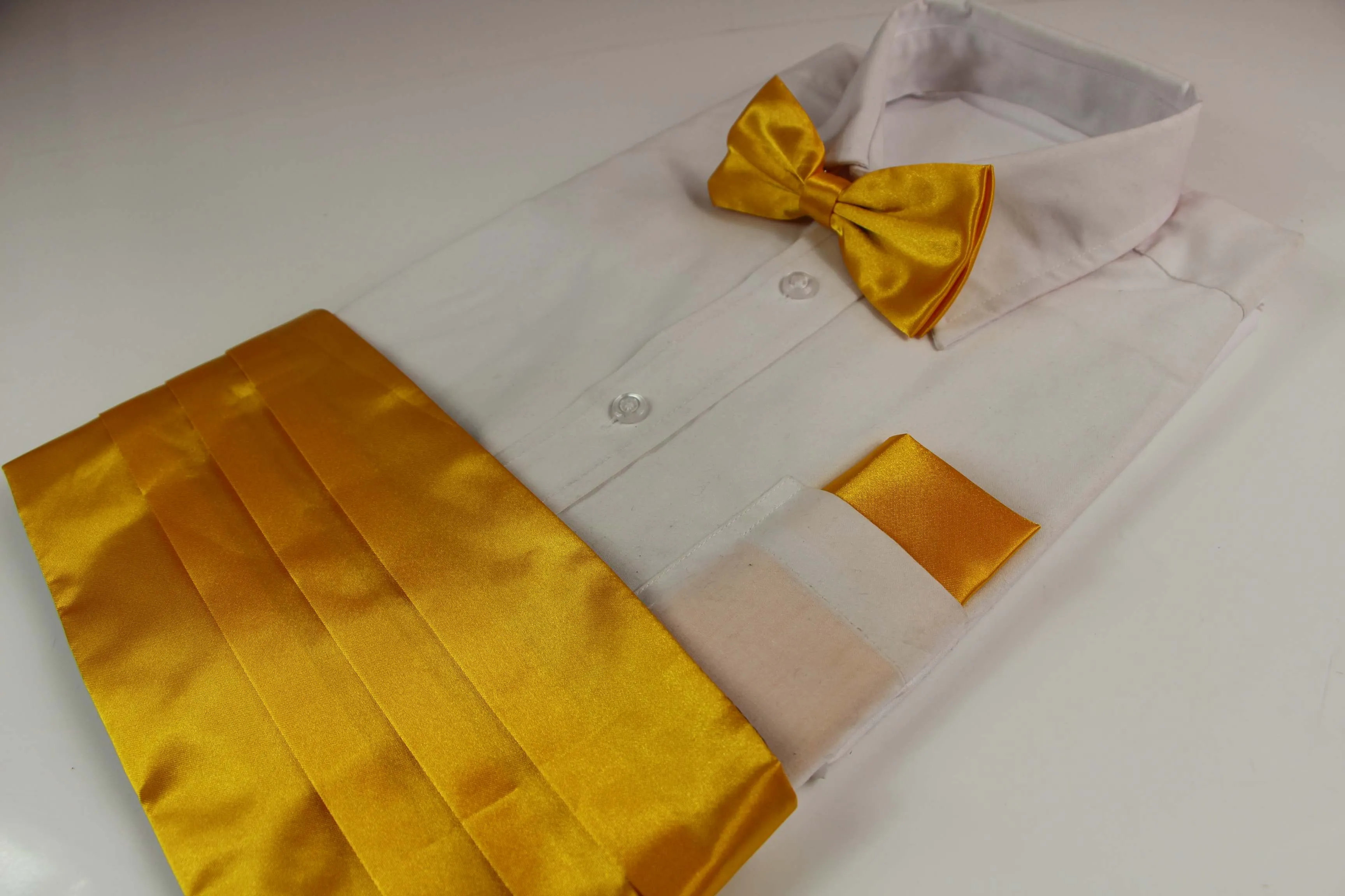 Mens Warm Yellow Cummerbund & Matching Plain Bow Tie And Pocket Square Set