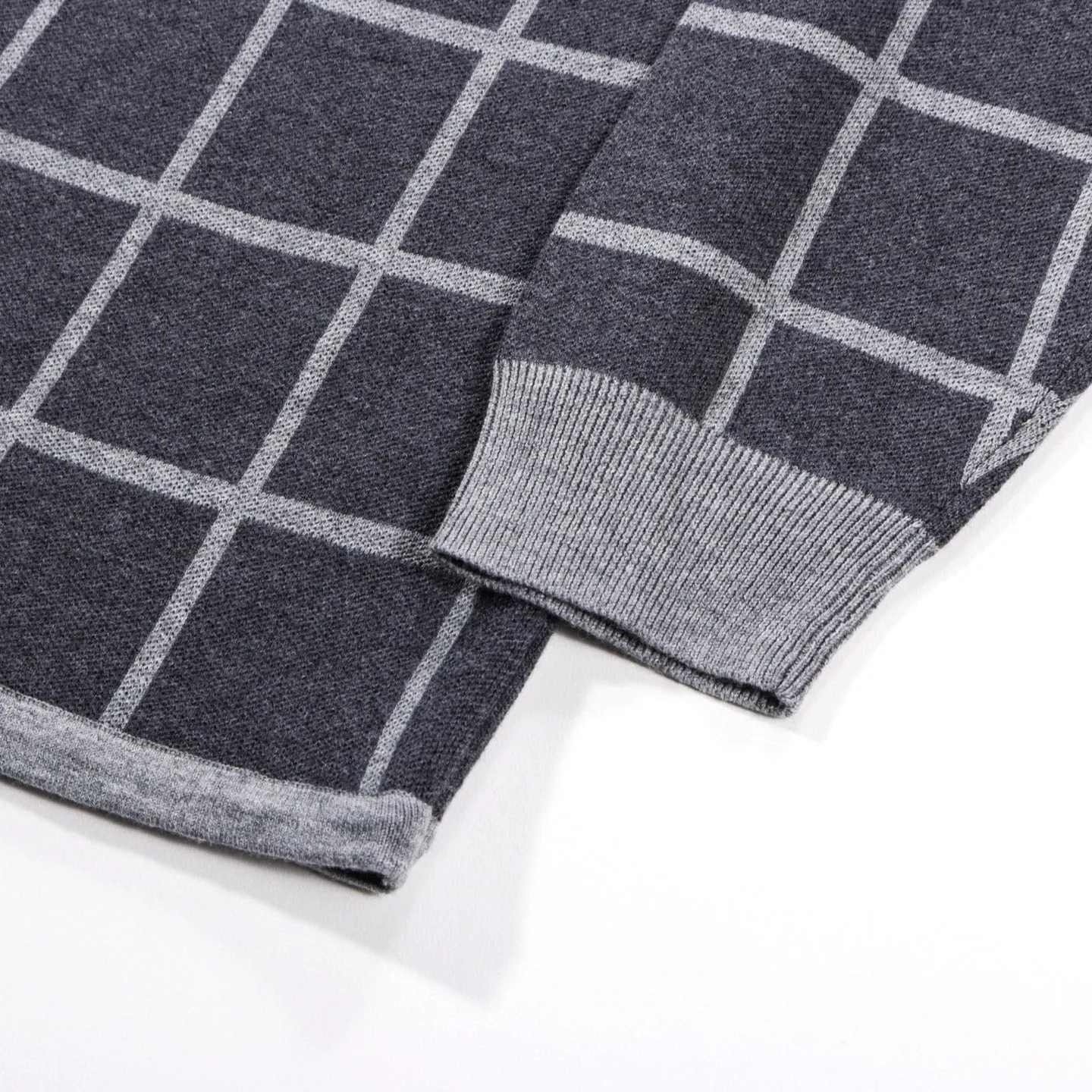 METICULOUS KNITWEAR LS POLO CHARCOAL / GREY WINDOW PANE