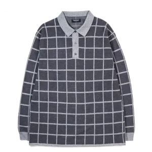 METICULOUS KNITWEAR LS POLO CHARCOAL / GREY WINDOW PANE