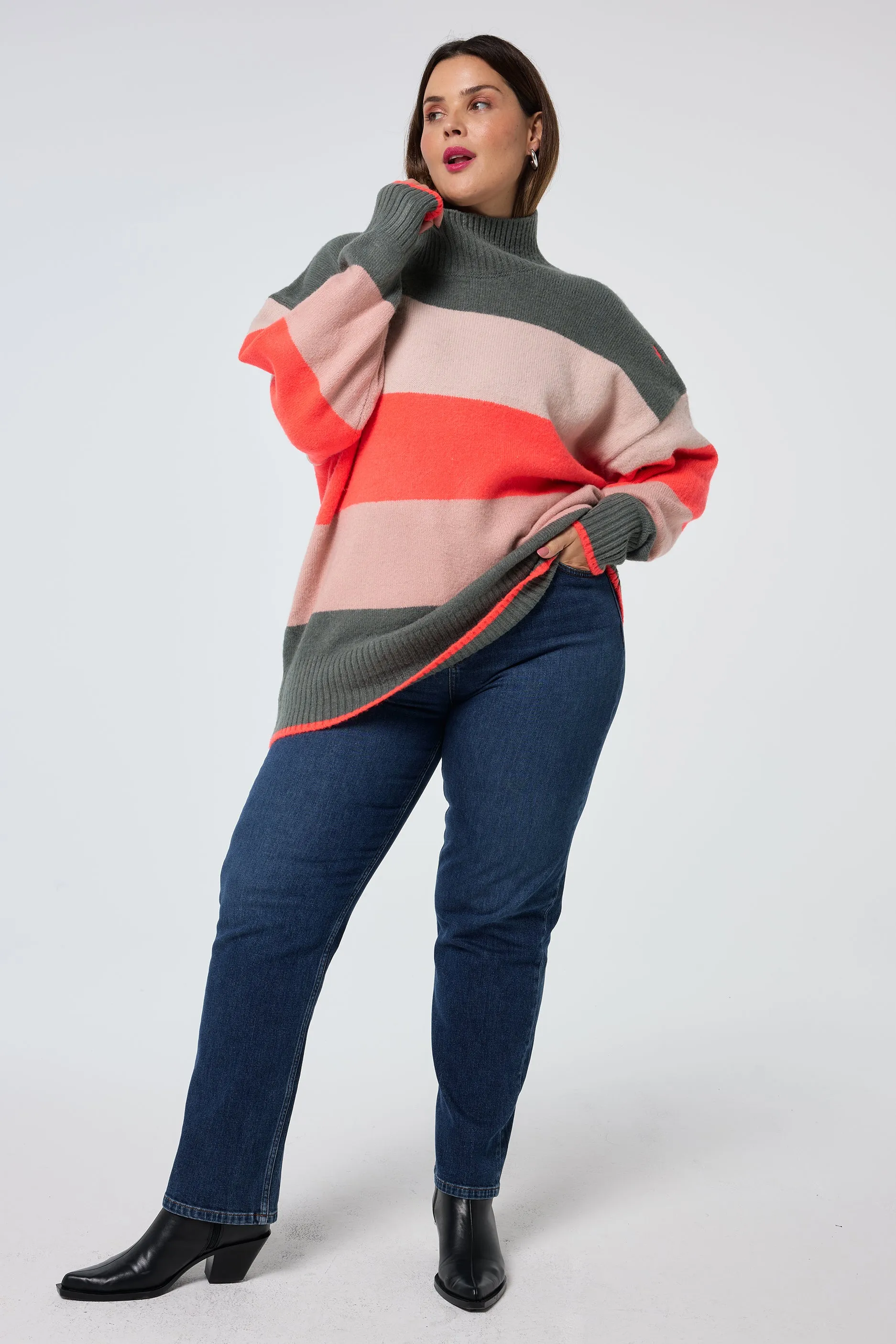 Multi Colour Oversized Turtleneck Jumper