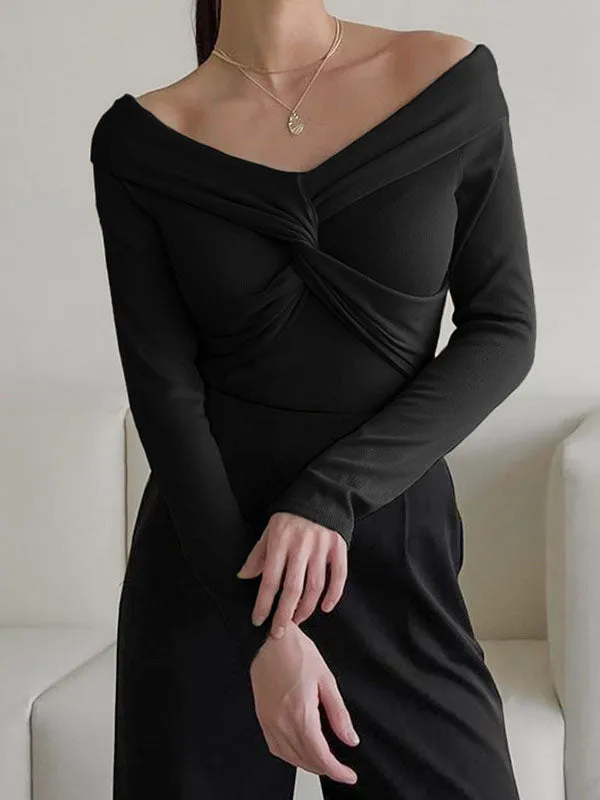 Off Shoulder V Neck Sweater